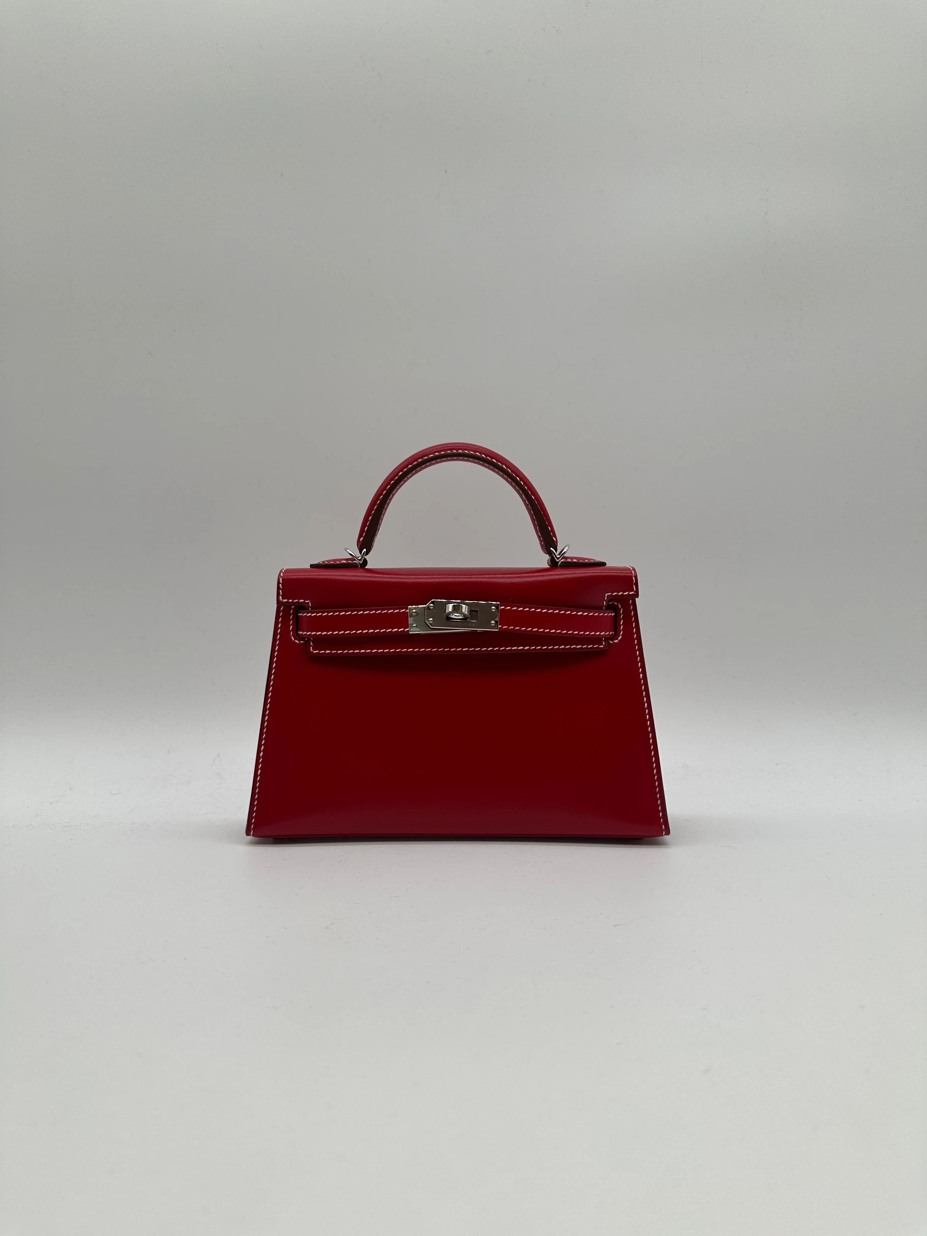 Hermès Mini Kelly Rouge Piment Box Leather Palladium Hardware