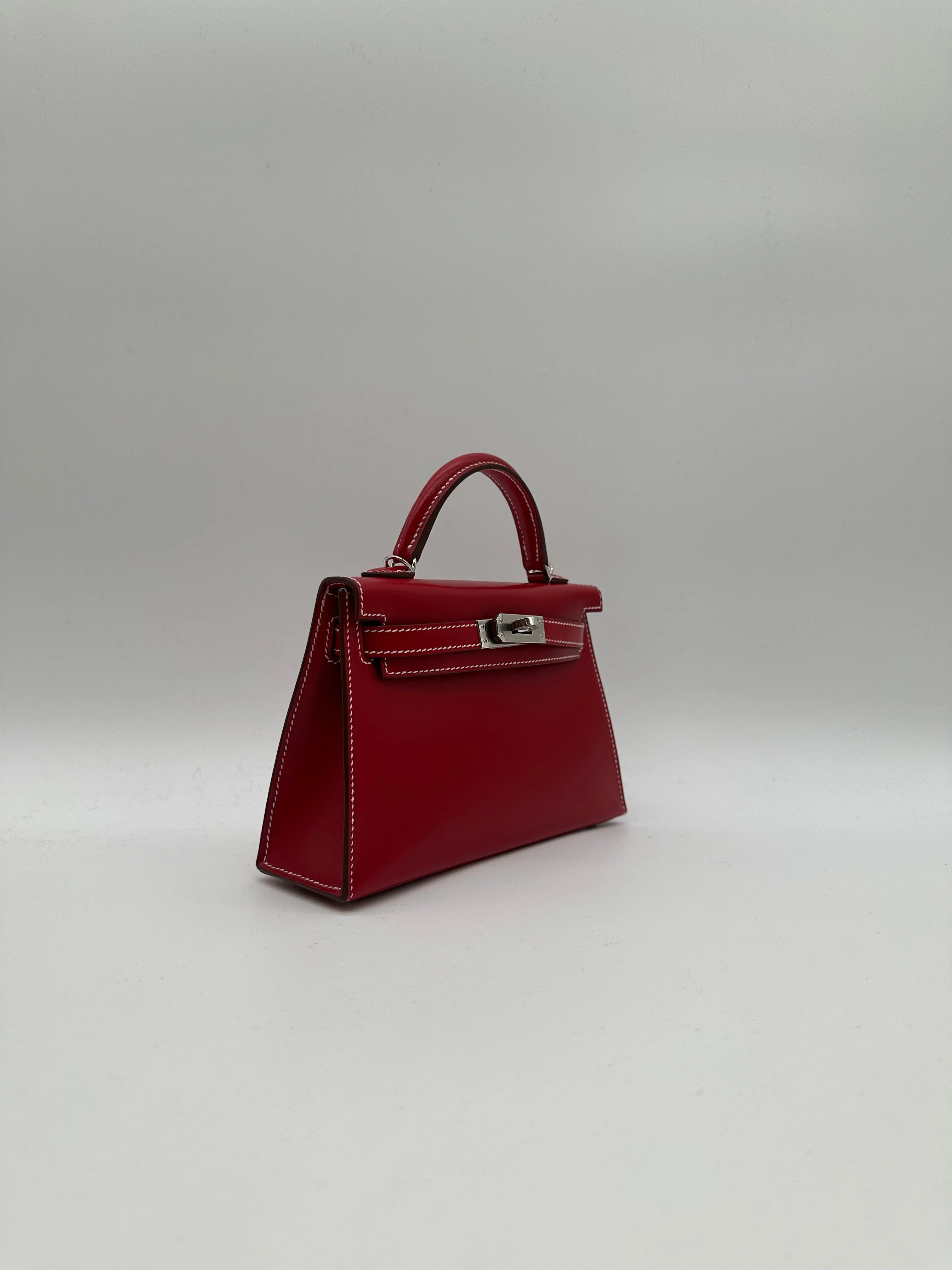 Hermès Mini Kelly Rouge Piment Box Leather Palladium Hardware