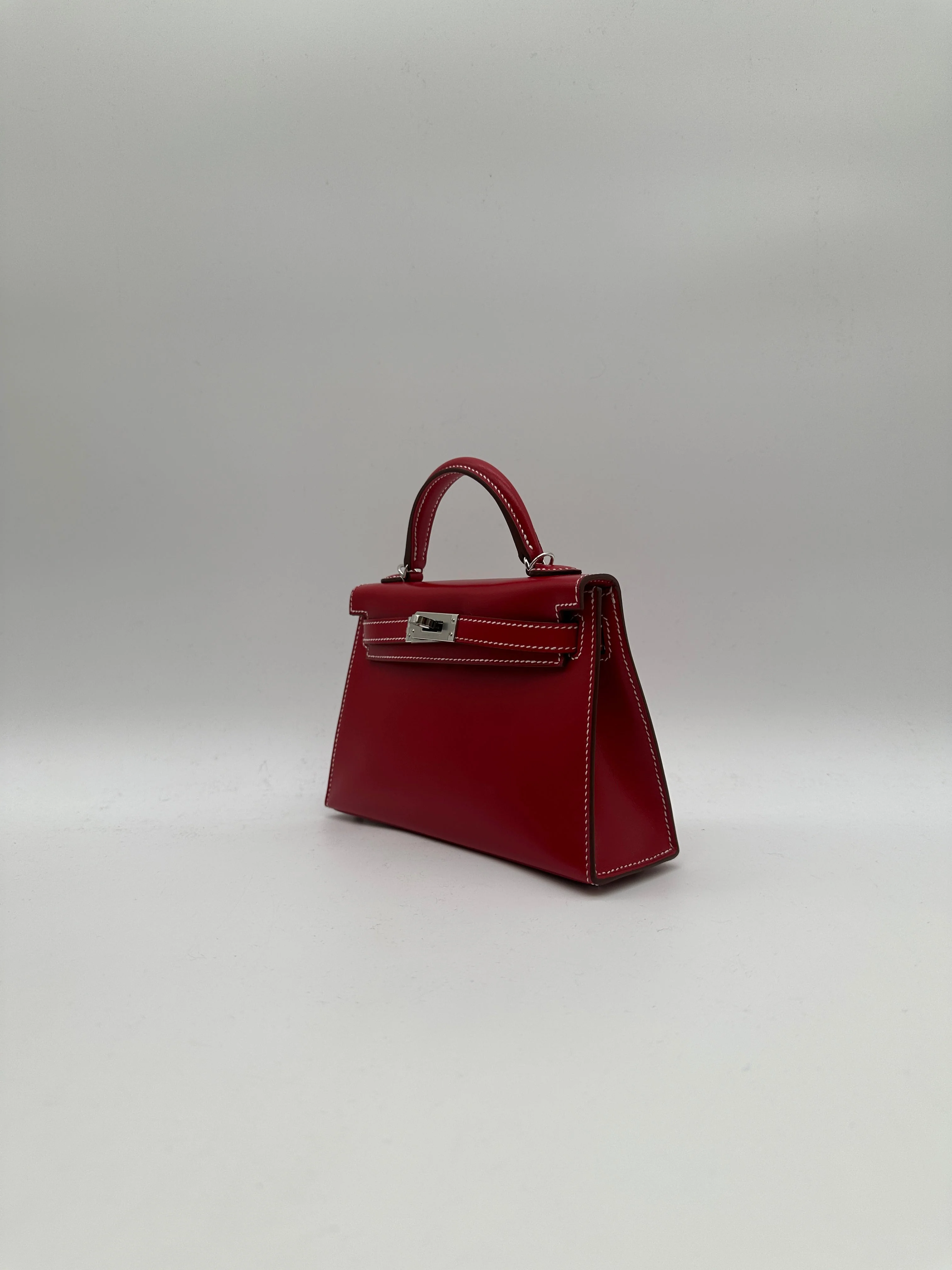 Hermès Mini Kelly Rouge Piment Box Leather Palladium Hardware