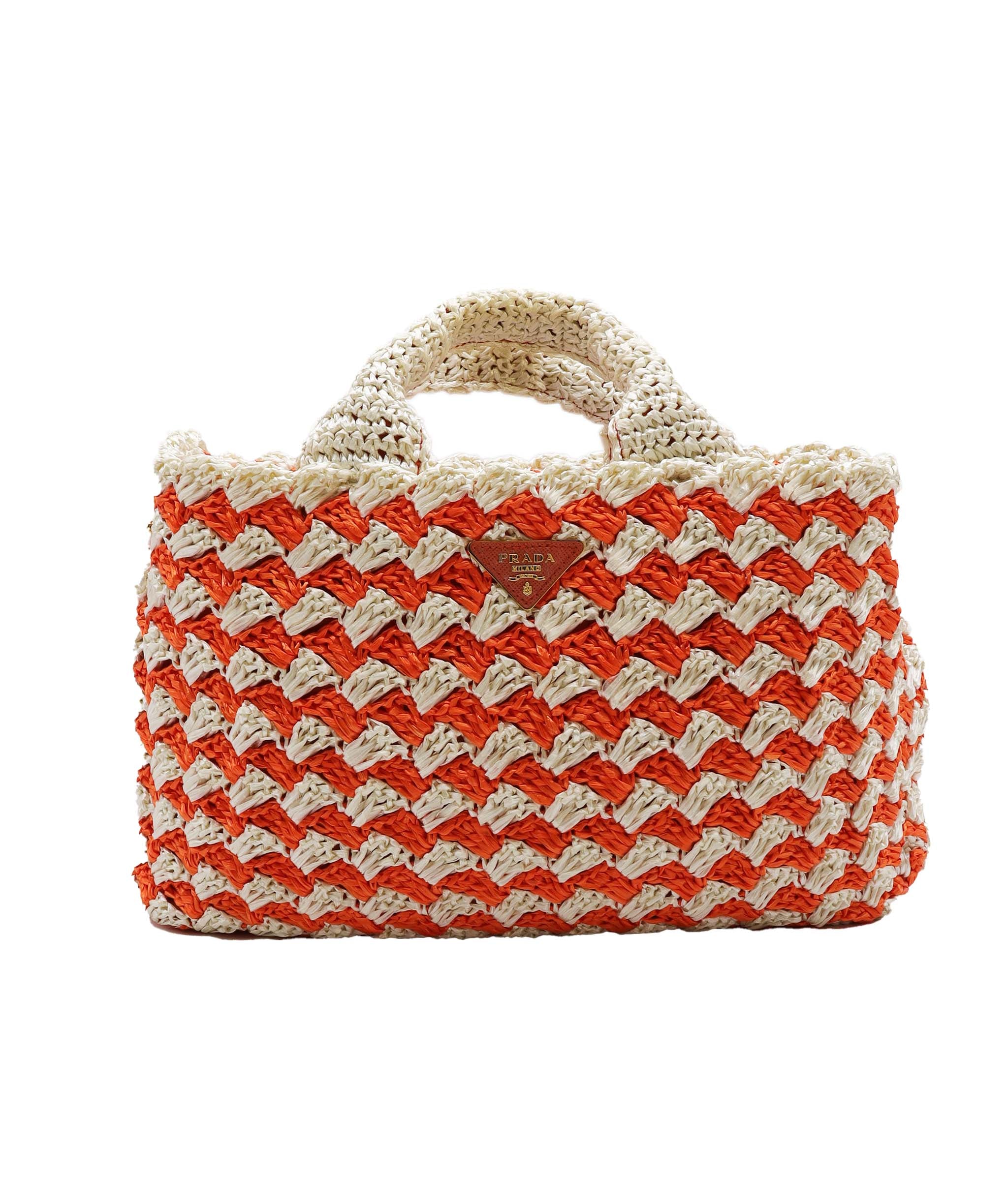 Prada Raffia Tote Bag Orange DXBS0738