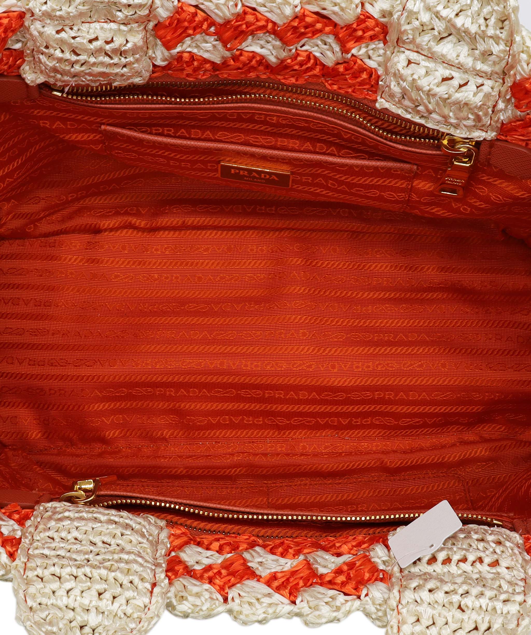 Prada Raffia Tote Bag Orange DXBS0738