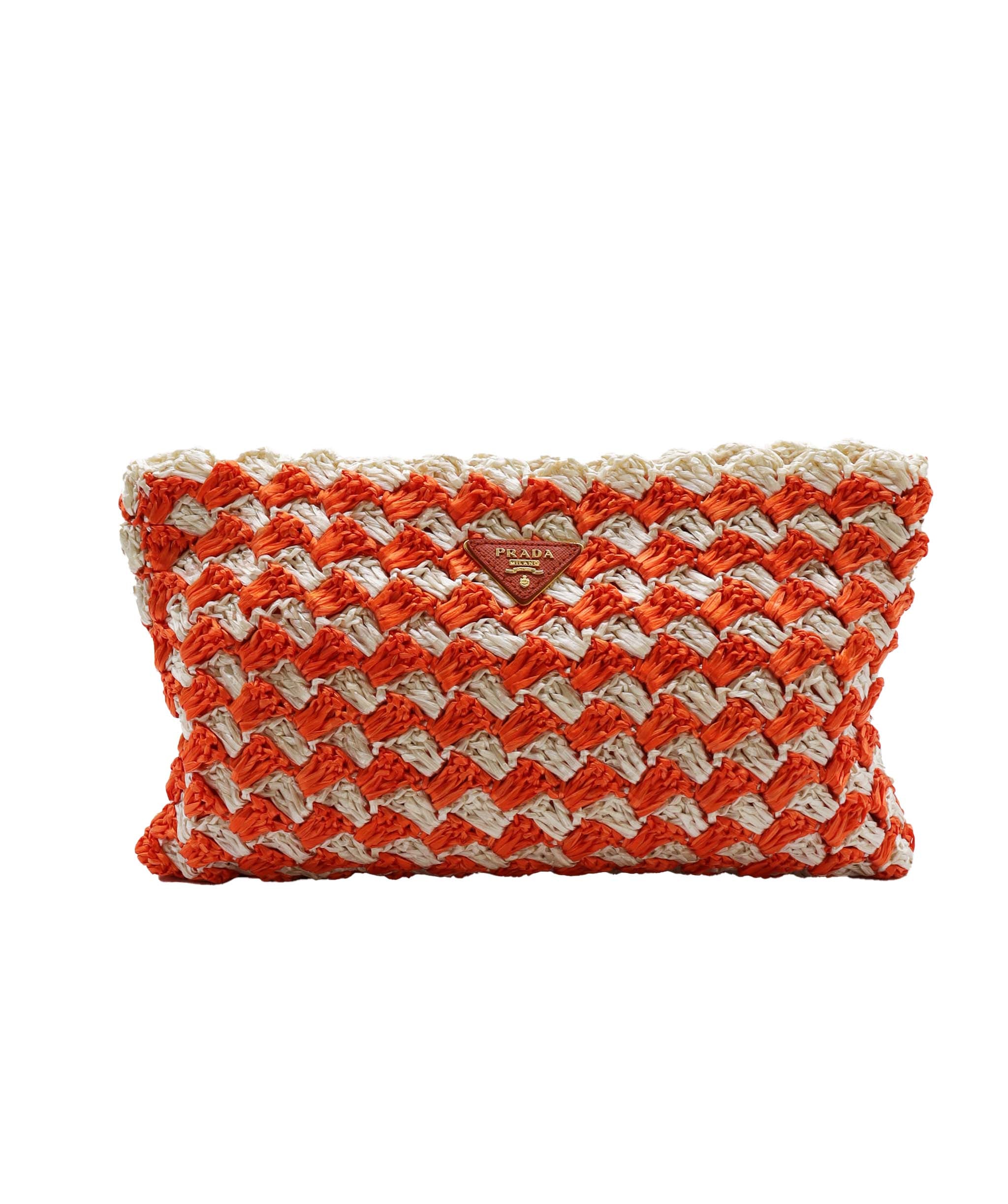 Prada Raffia Clutch Bag Orange DXBS0741