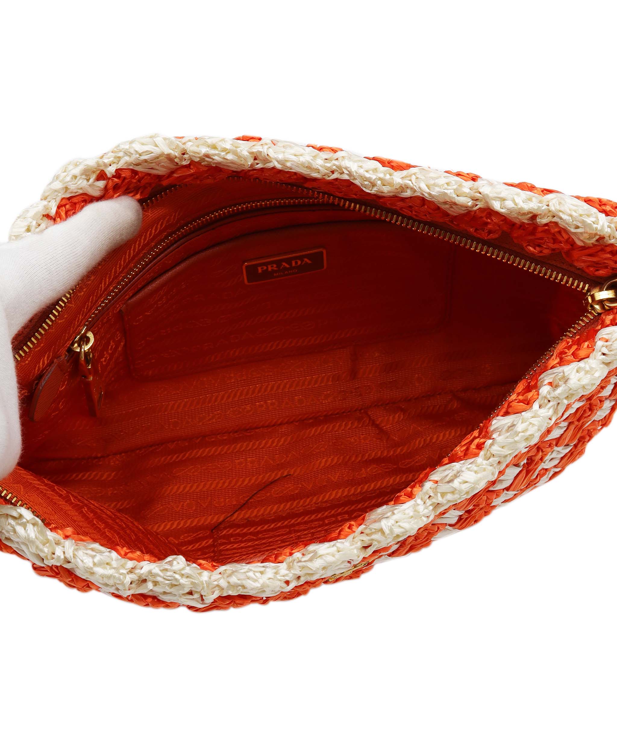 Prada Raffia Clutch Bag Orange DXBS0741