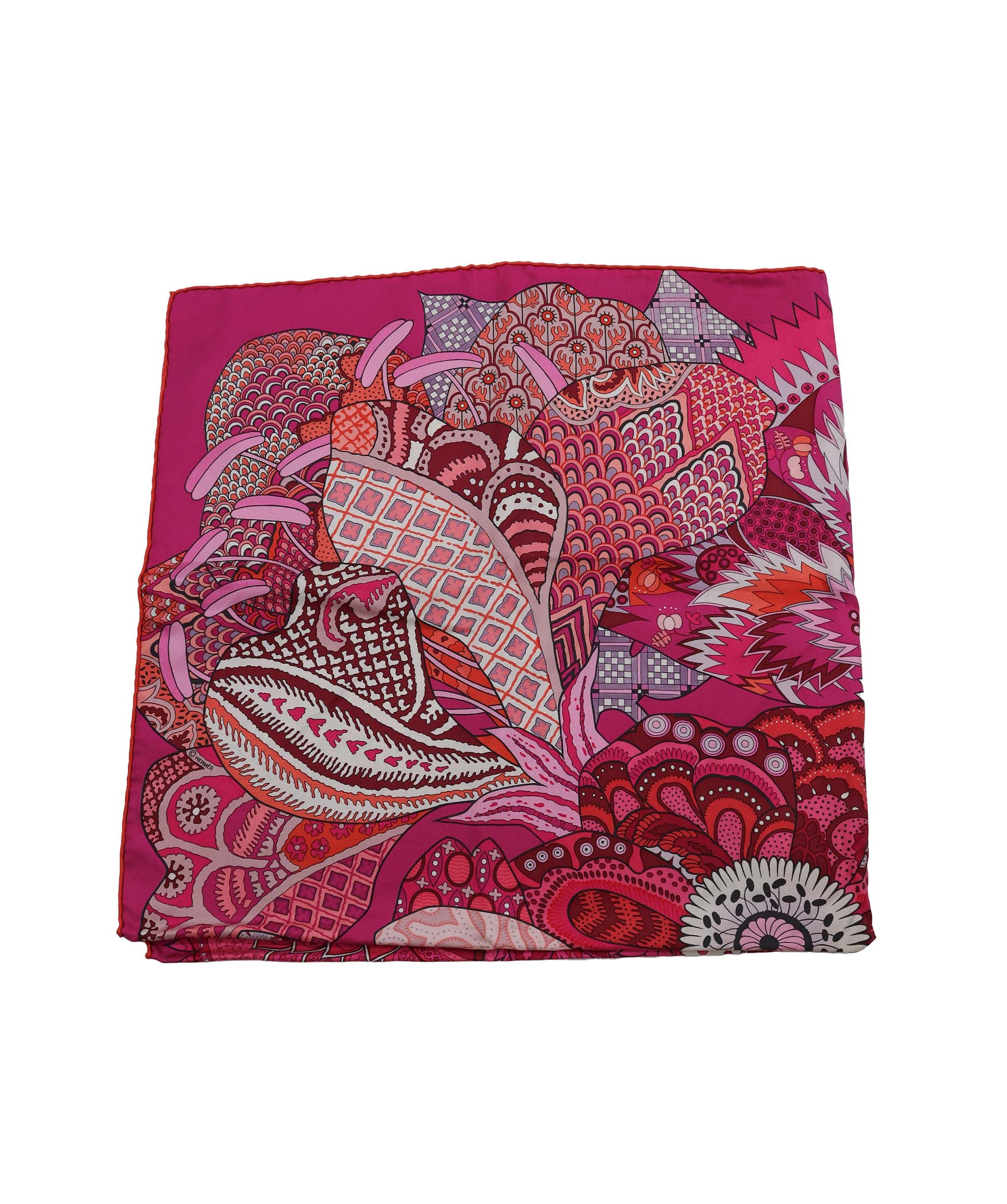 HERMES Carre 90 FLEURS DINDIENNES Scarf Silk Pink  DXBV0358