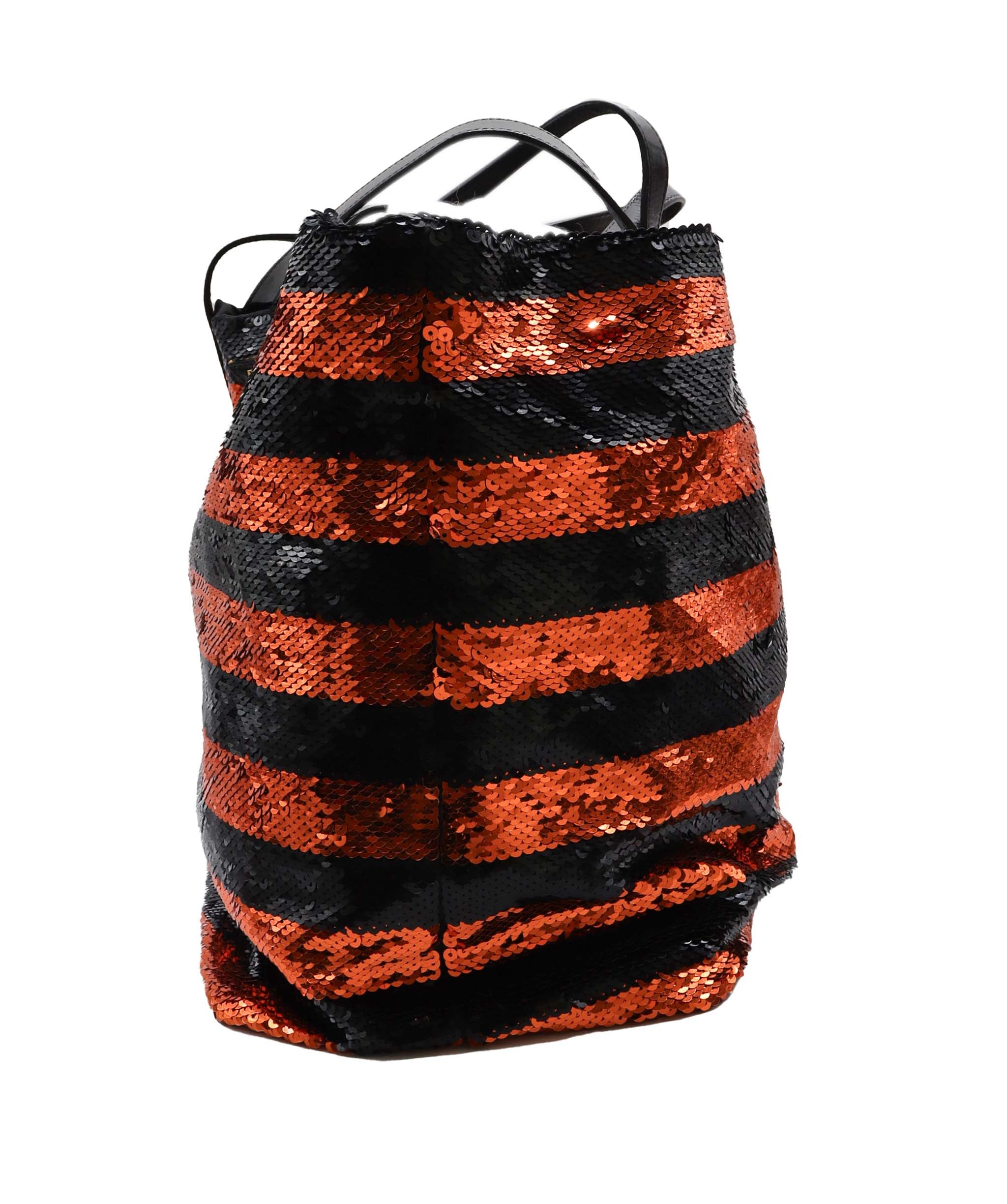 Prada Sequins Stripe Tote Bag Orange Black DXBS0859