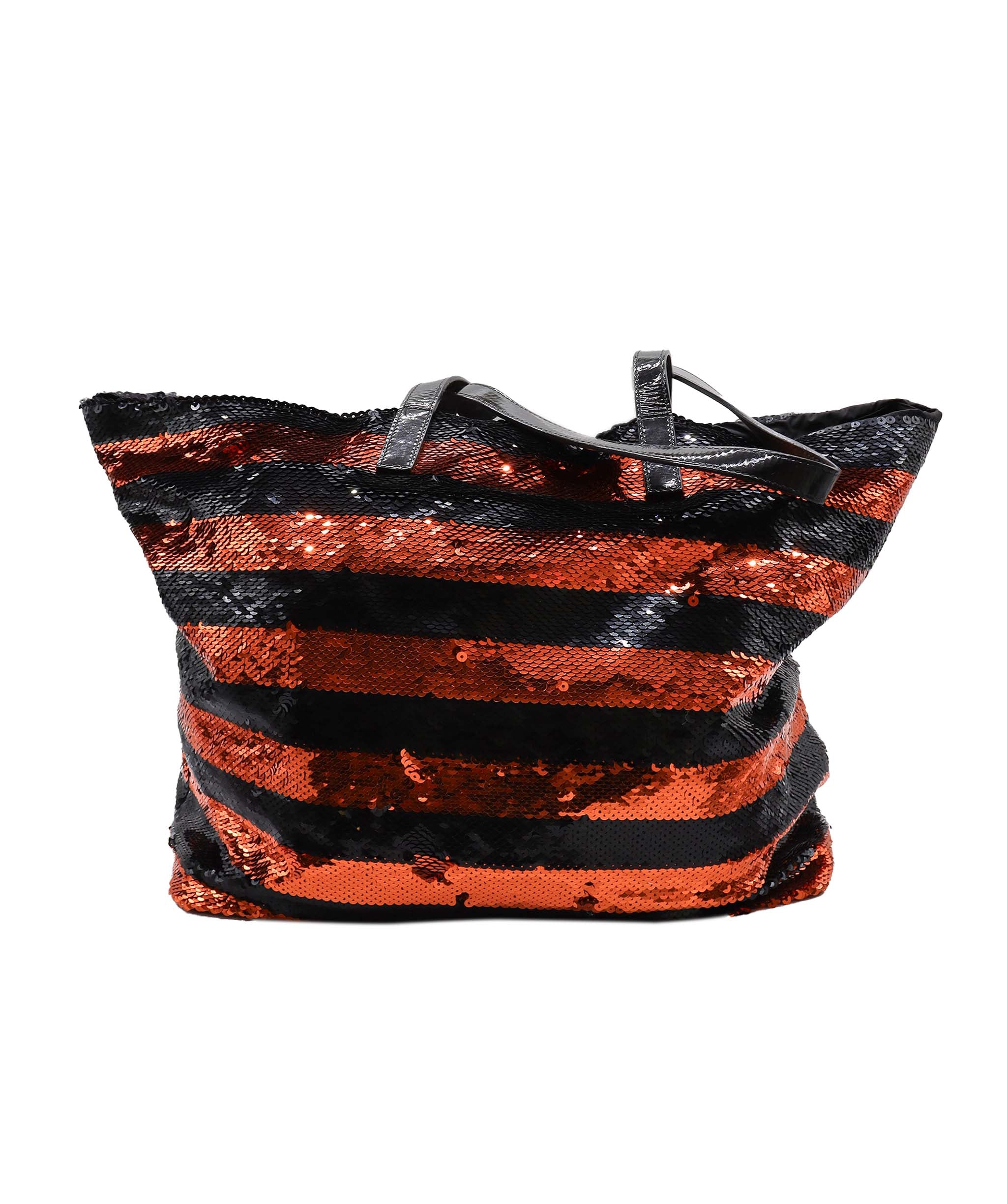 Prada Sequins Stripe Tote Bag Orange Black DXBS0859