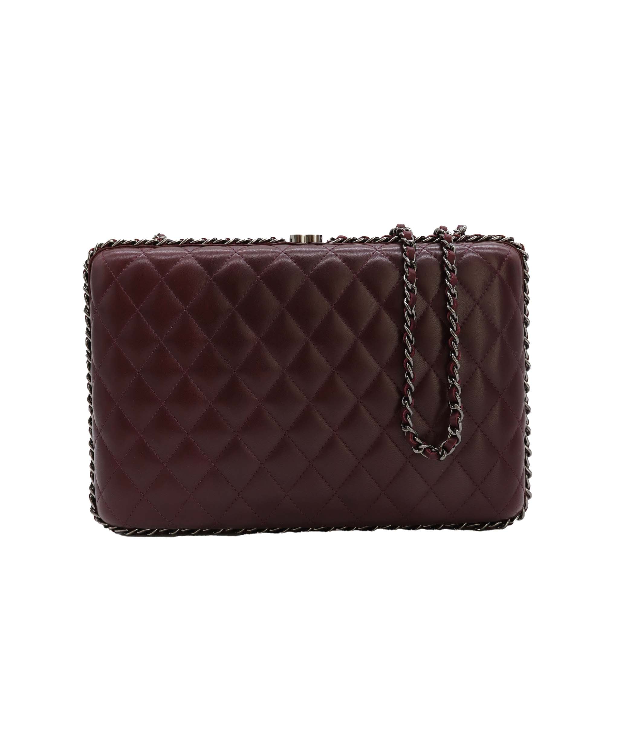 Chanel burgundy quilted clutch with crossbody strap