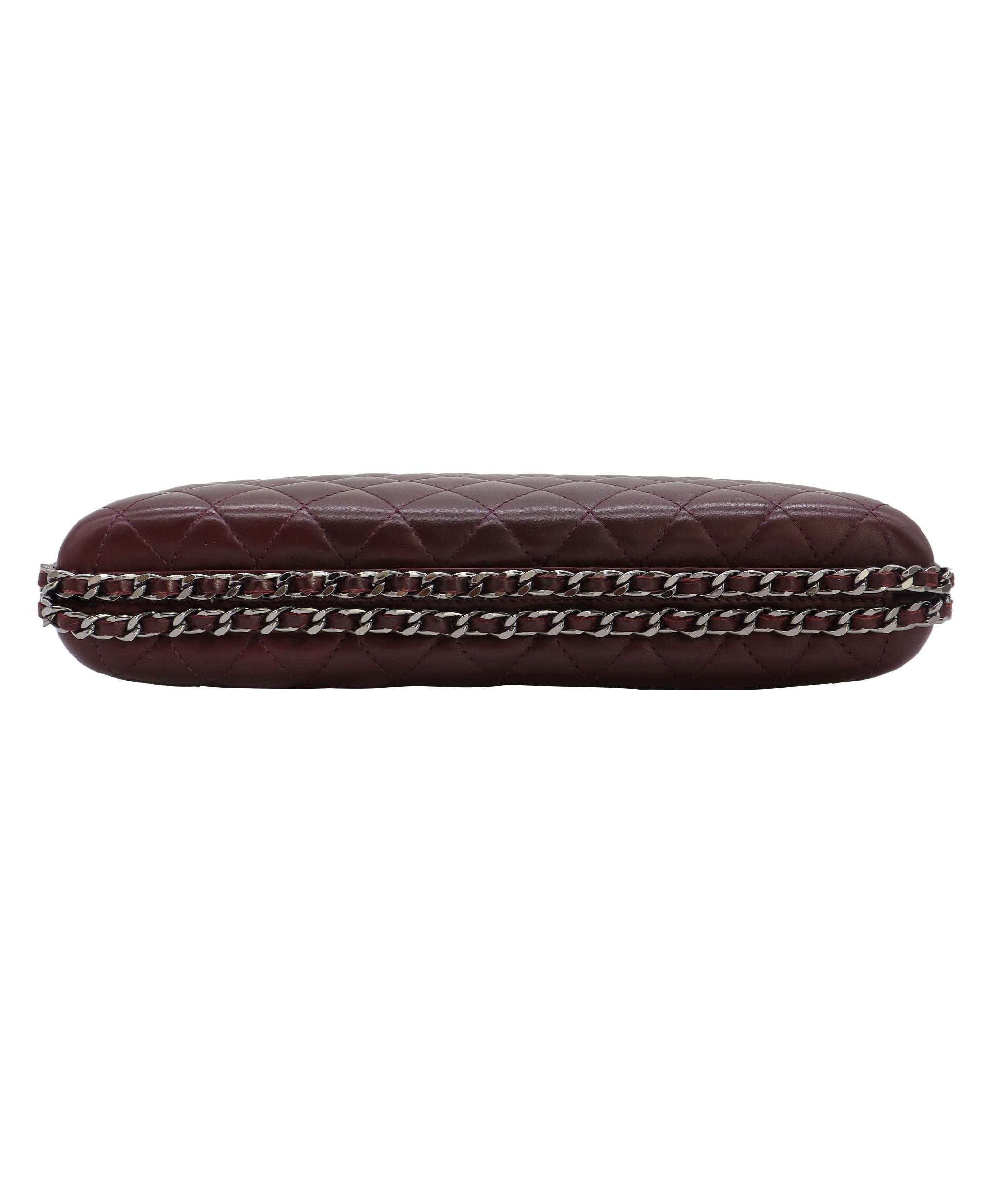 Chanel burgundy quilted clutch with crossbody strap