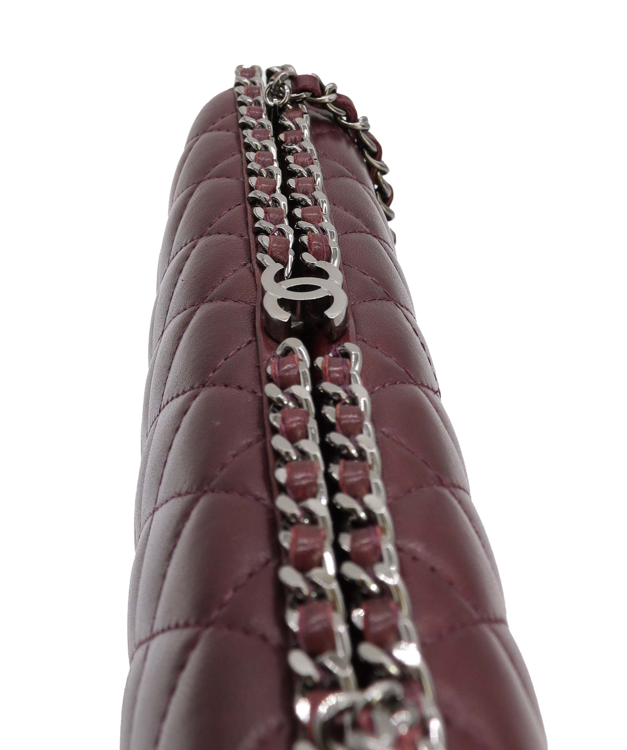 Chanel burgundy quilted clutch with crossbody strap