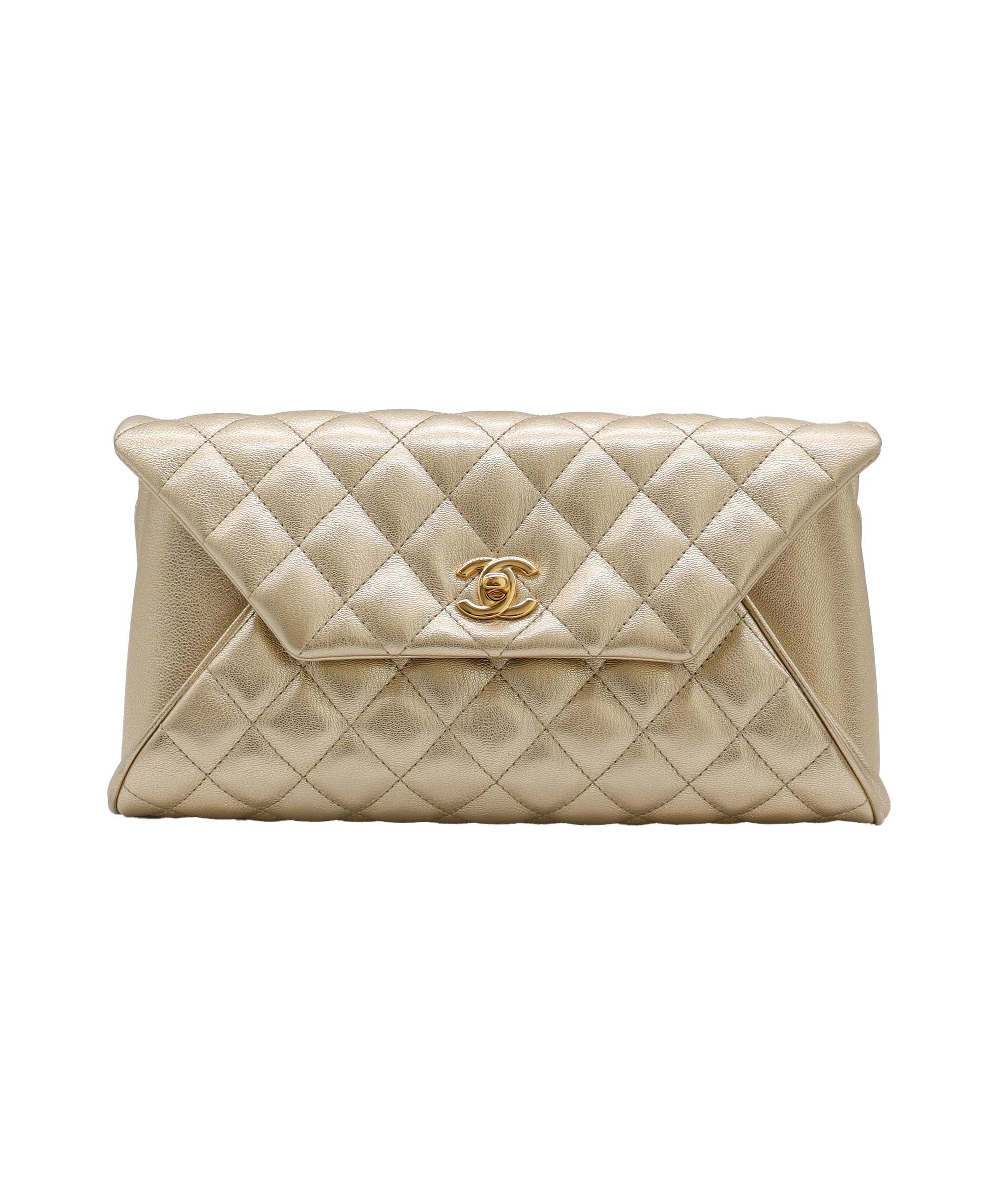 CHANEL Matelasse Clutch Bag Gold Leather 90248359 DXBS0949