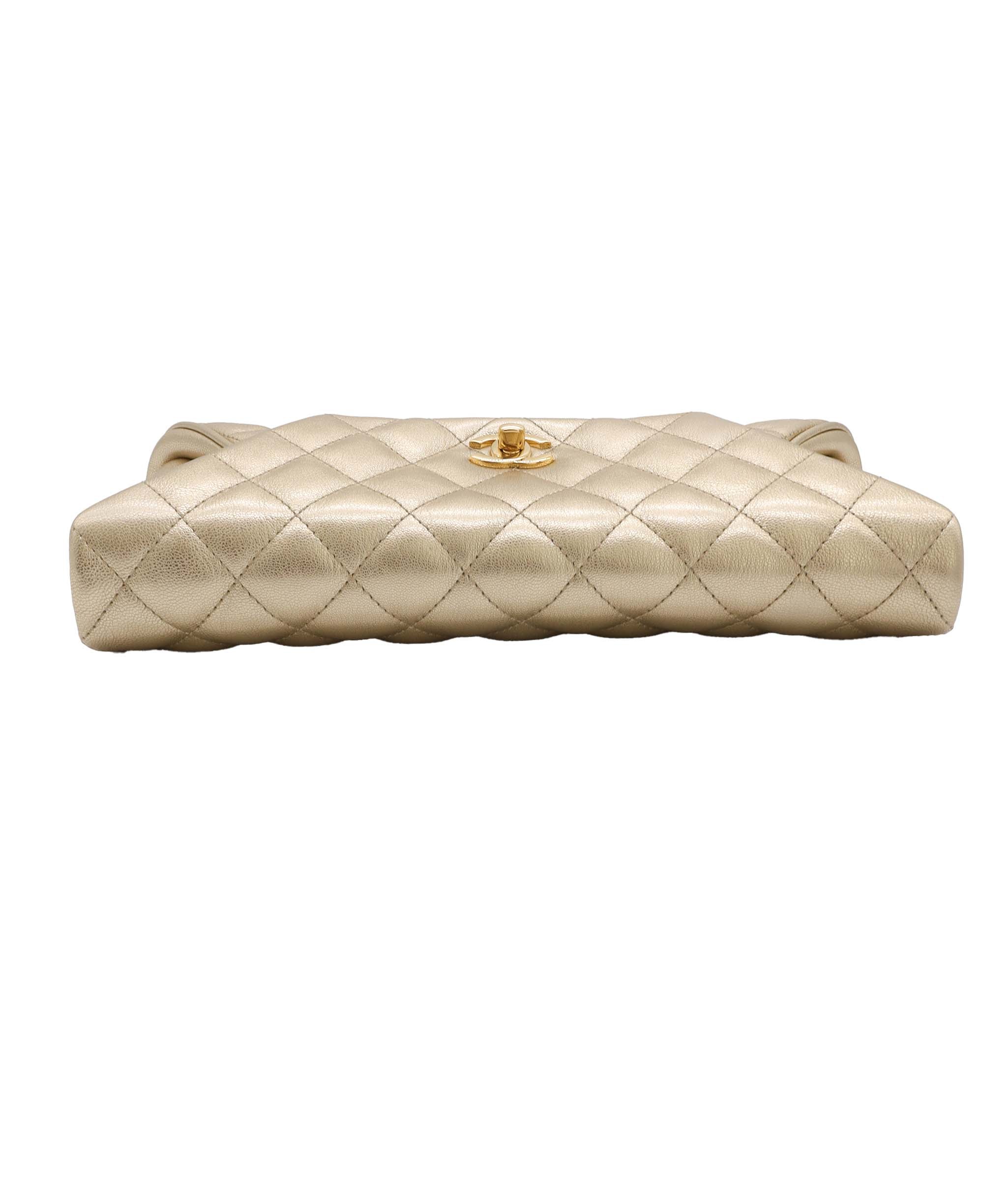 CHANEL Matelasse Clutch Bag Gold Leather 90248359 DXBS0949