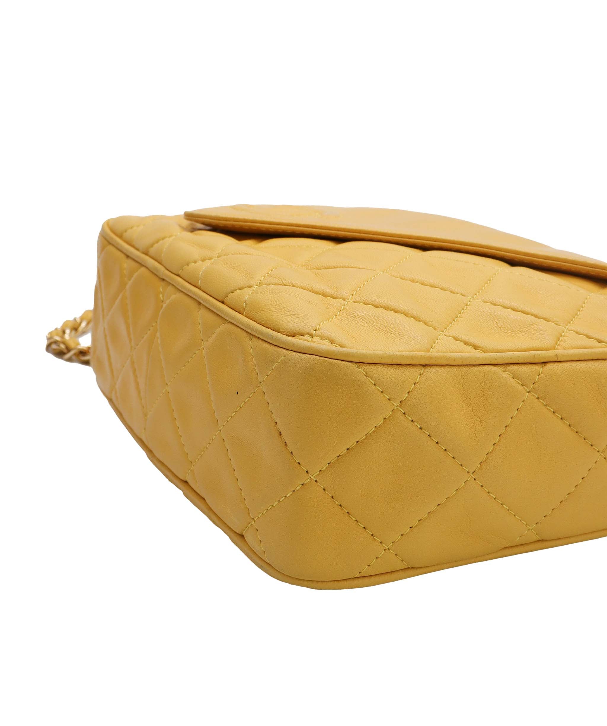 CHANEL Fringe Chain Shoulder Bag Yellow Lambskin Leather DXBS0947