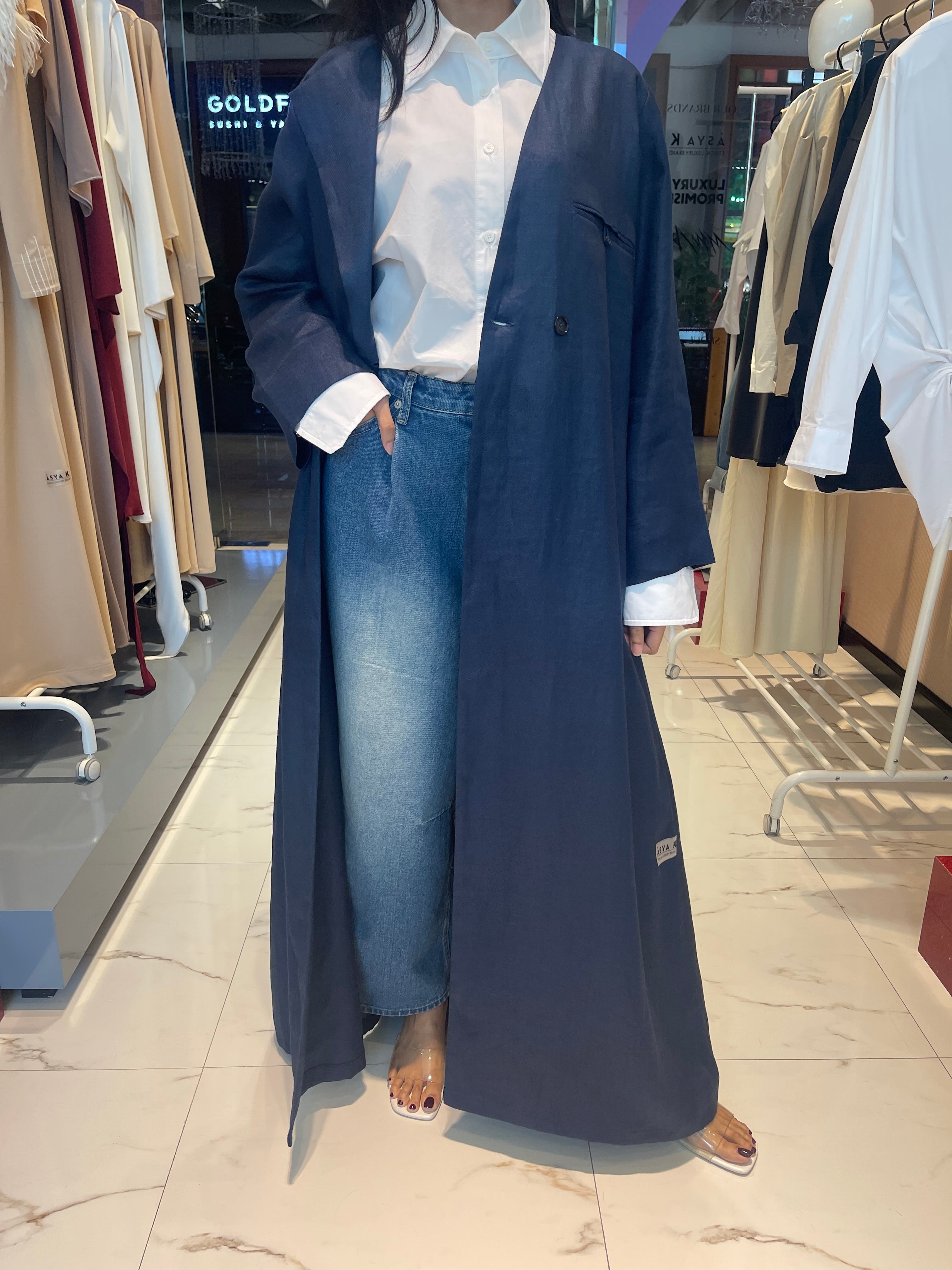 V COAT OPEN FRONT ABAYA (عباية) “SAMA” (LINEN COLLECTION)