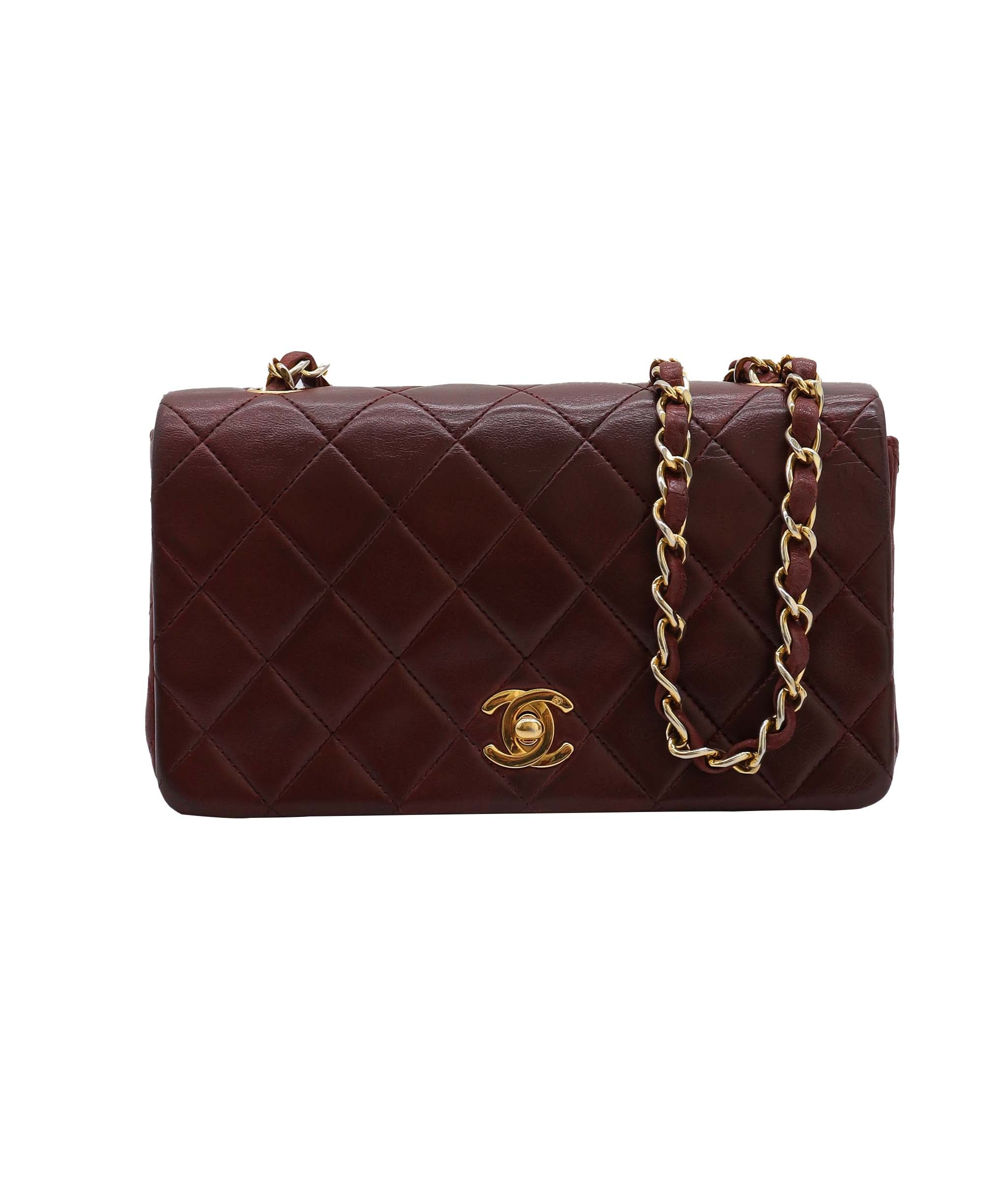 CHANEL VINTAGE MINI FULL FLAP BORDEAUX LAMB SKIN DXBS0972