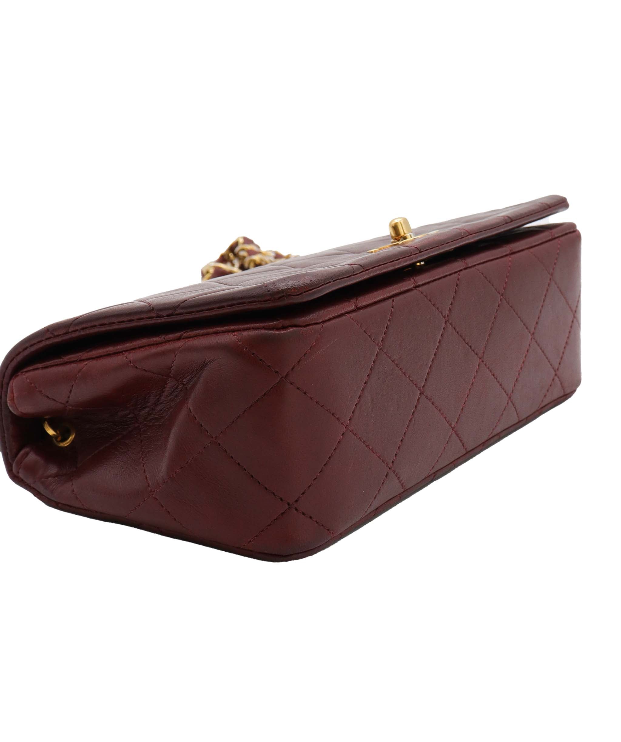 CHANEL VINTAGE MINI FULL FLAP BORDEAUX LAMB SKIN DXBS0972