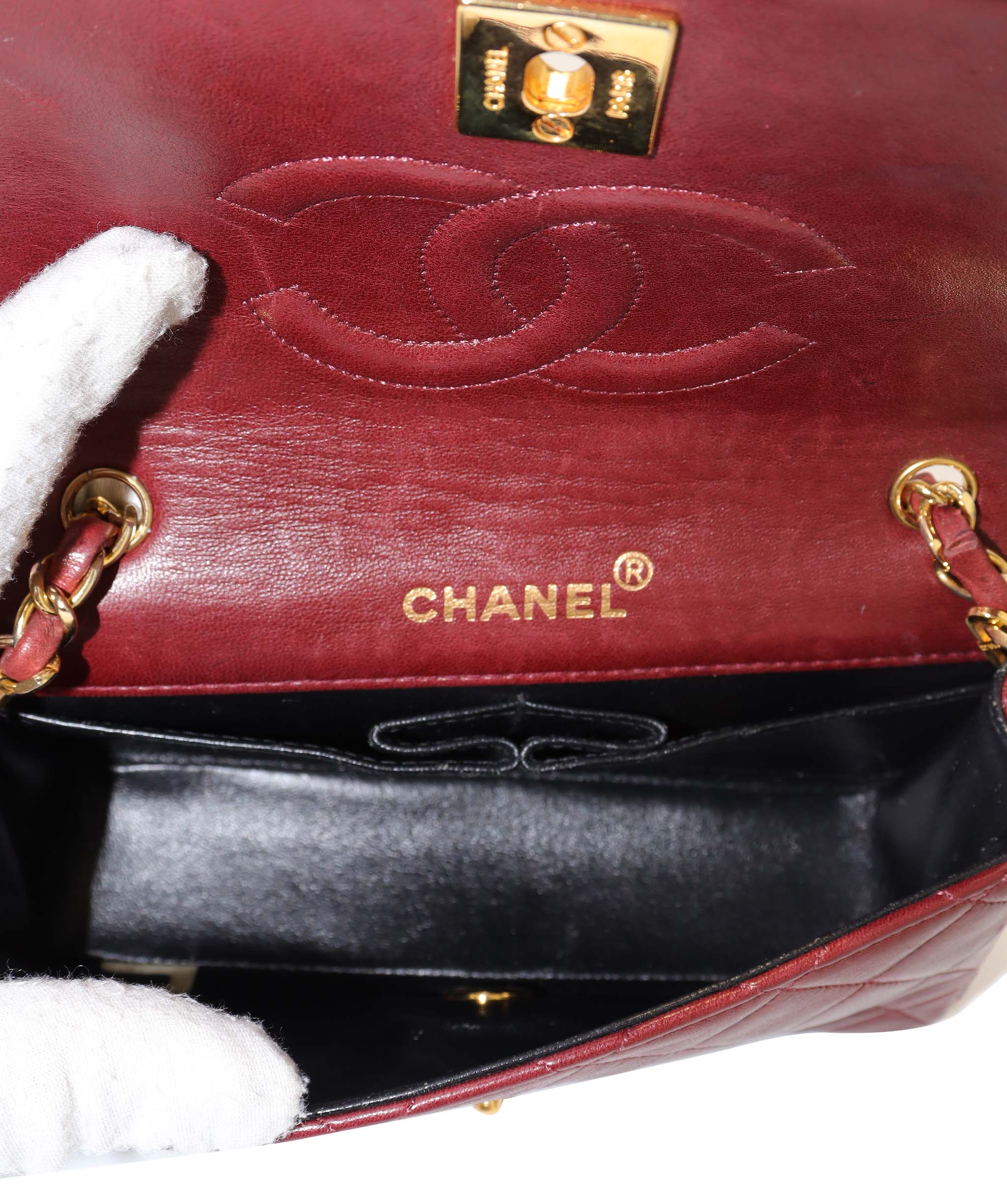 CHANEL VINTAGE MINI FULL FLAP BORDEAUX LAMB SKIN DXBS0972