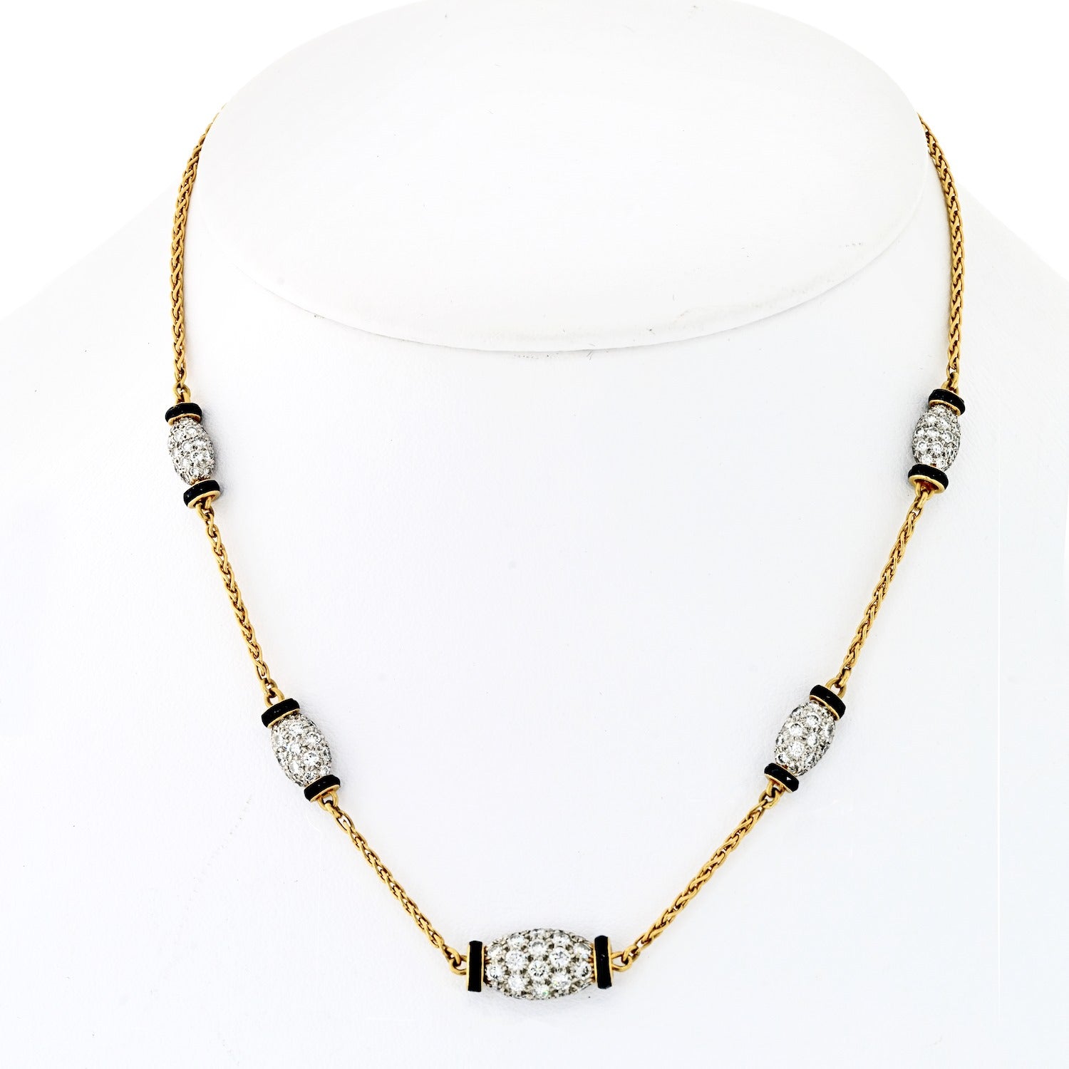 David Webb Platinum & 18K Yellow Gold Night CAP 5 Diamond Station Chain Necklace ASC5384