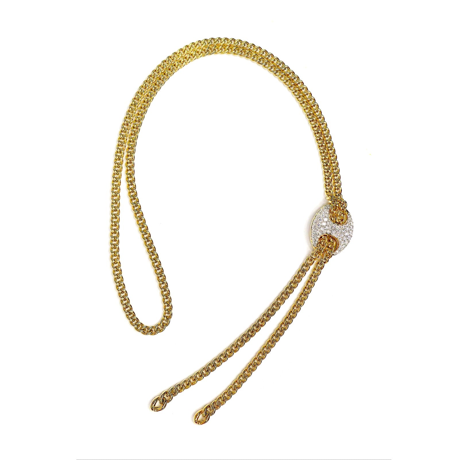 Crivelli 18K Yellow Gold Curb Chain Lariat with Adjustable Diamond Mariner Link ASC5386