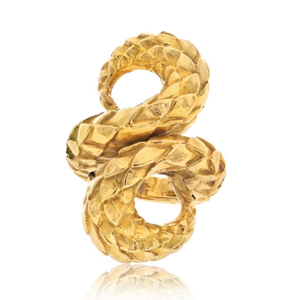 David Webb 18K Yellow Gold Platinum Scaled Twist Ring ASC5387