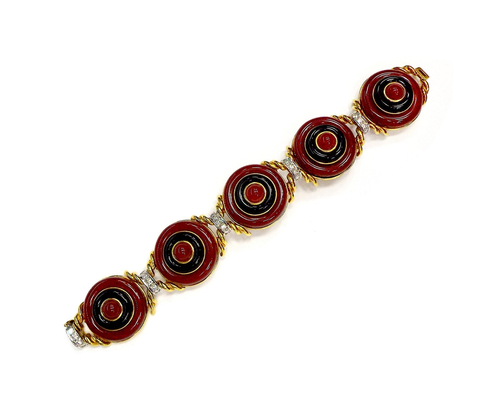 Aldo Cipullo 1970's Carved Carnelian, Onyx and Diamond Accent Bracelet ASC5383