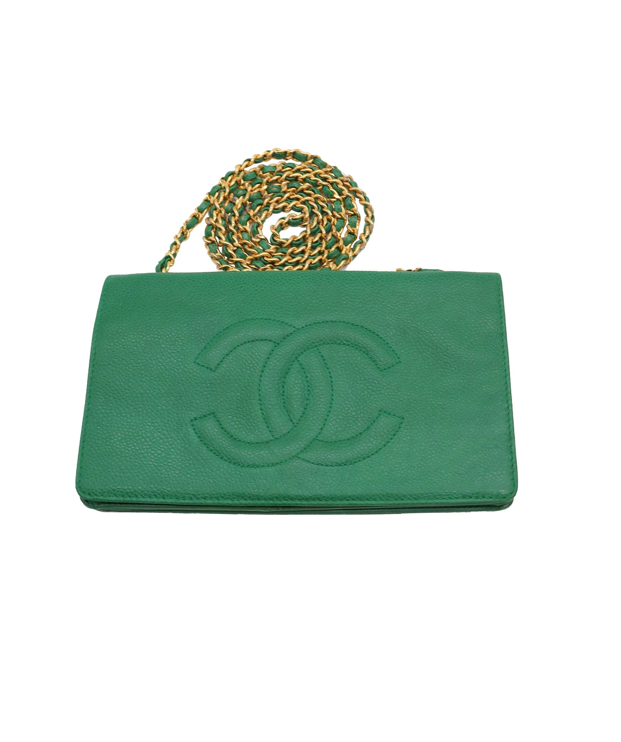 CHANEL Chain Wallet Caviar Skin Leather Green 90248375 DXBS0948