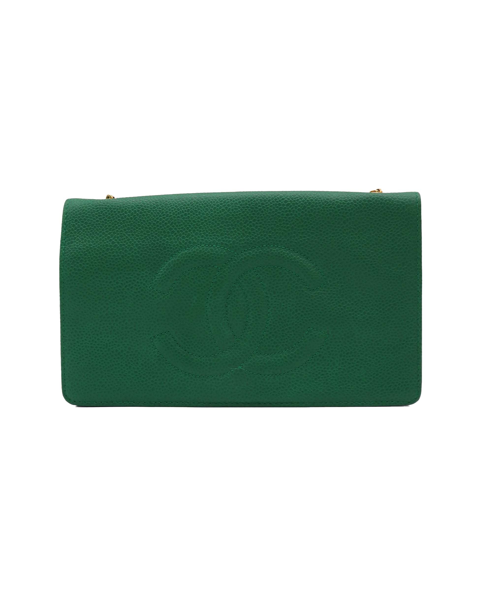 CHANEL Chain Wallet Caviar Skin Leather Green 90248375 DXBS0948