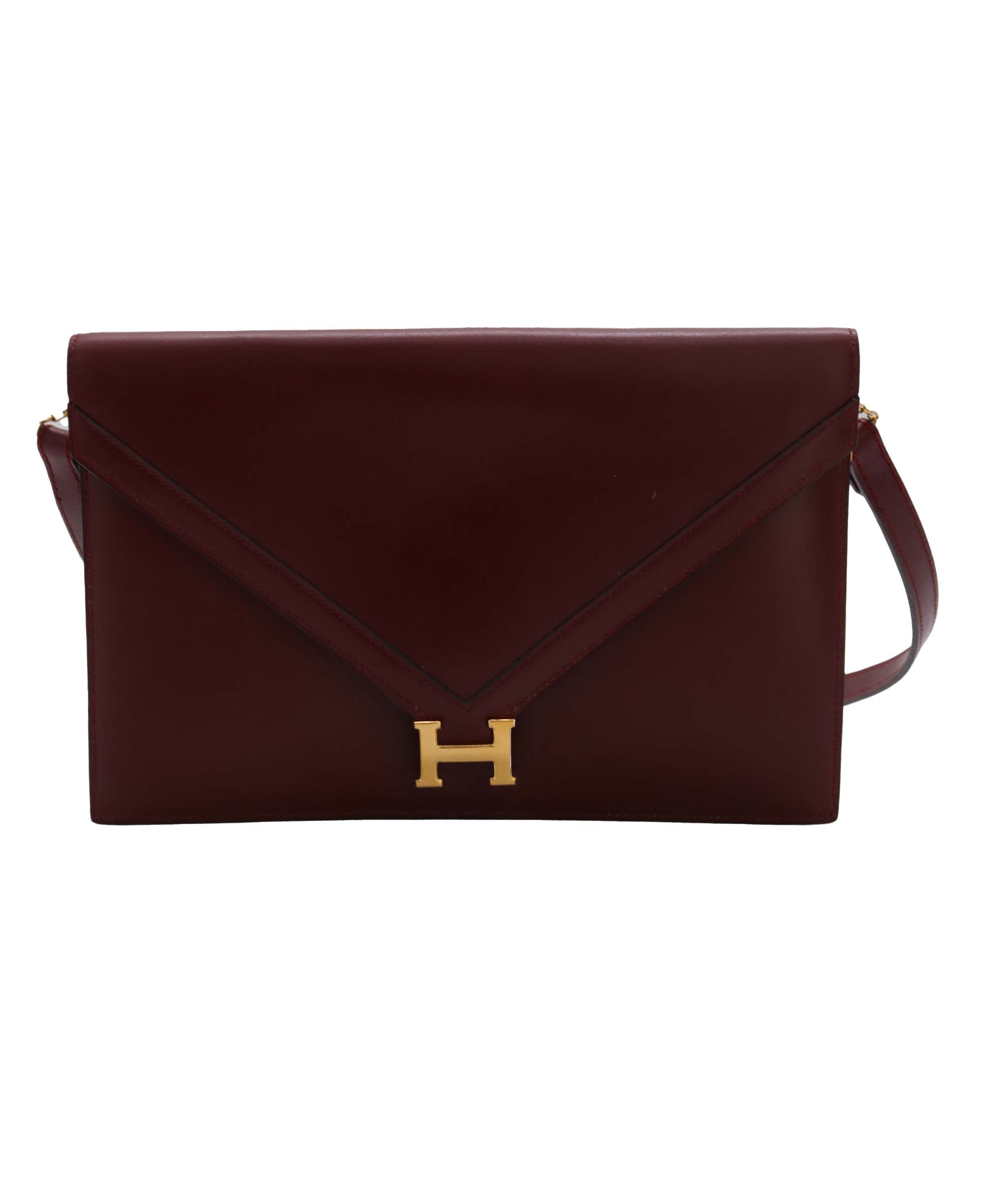 HERMES Lydie 2way Shoulder Clutch Bag Rouge H Box Calf 〇G  DXBS0937