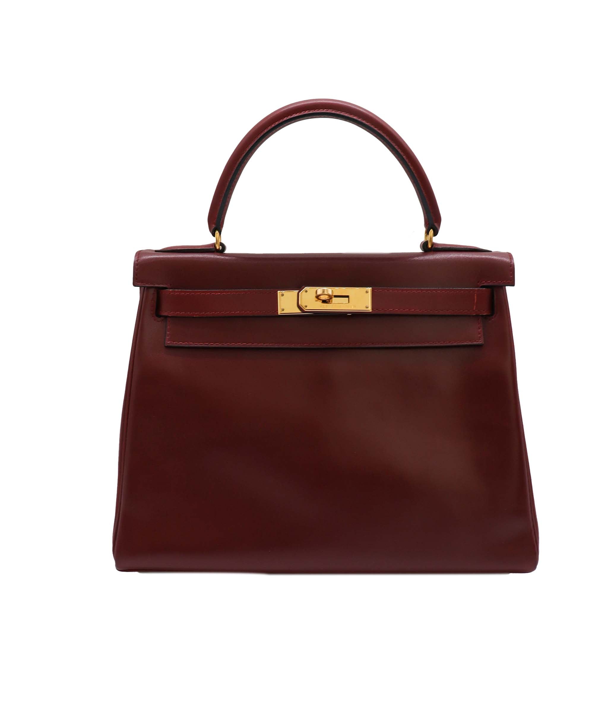 HERMES Kelly 28 Rouge H Box calf GHW DXBS1012