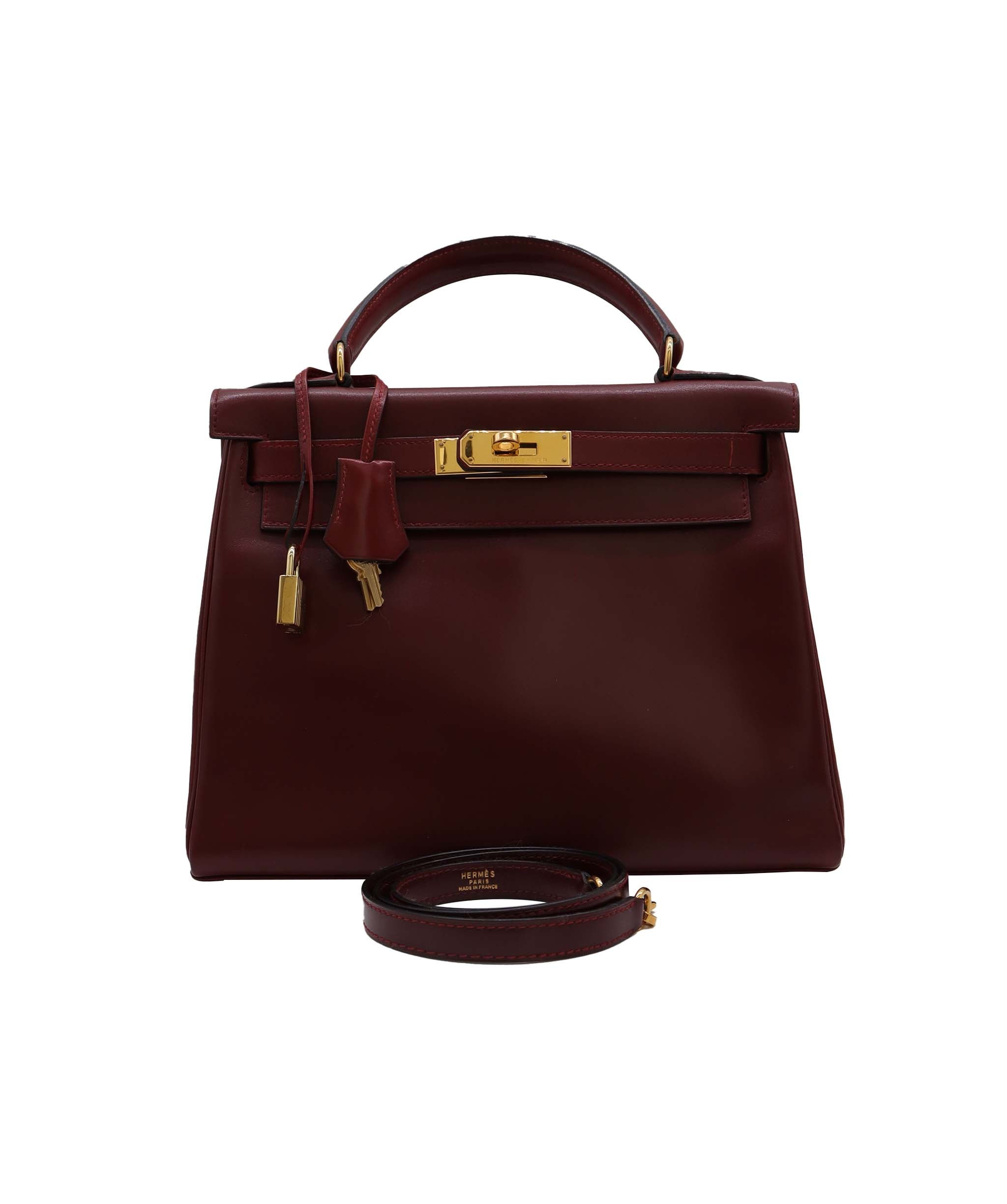 HERMES Kelly 28 Rouge H Box calf GHW DXBS1012