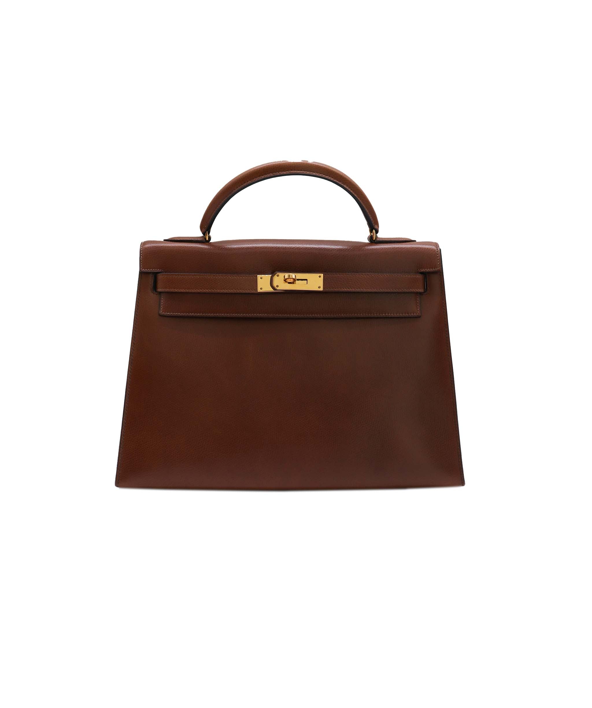 HERMES Kelly 32 Hand Bag Couchevel Epsom Marron fonce DXBS0961