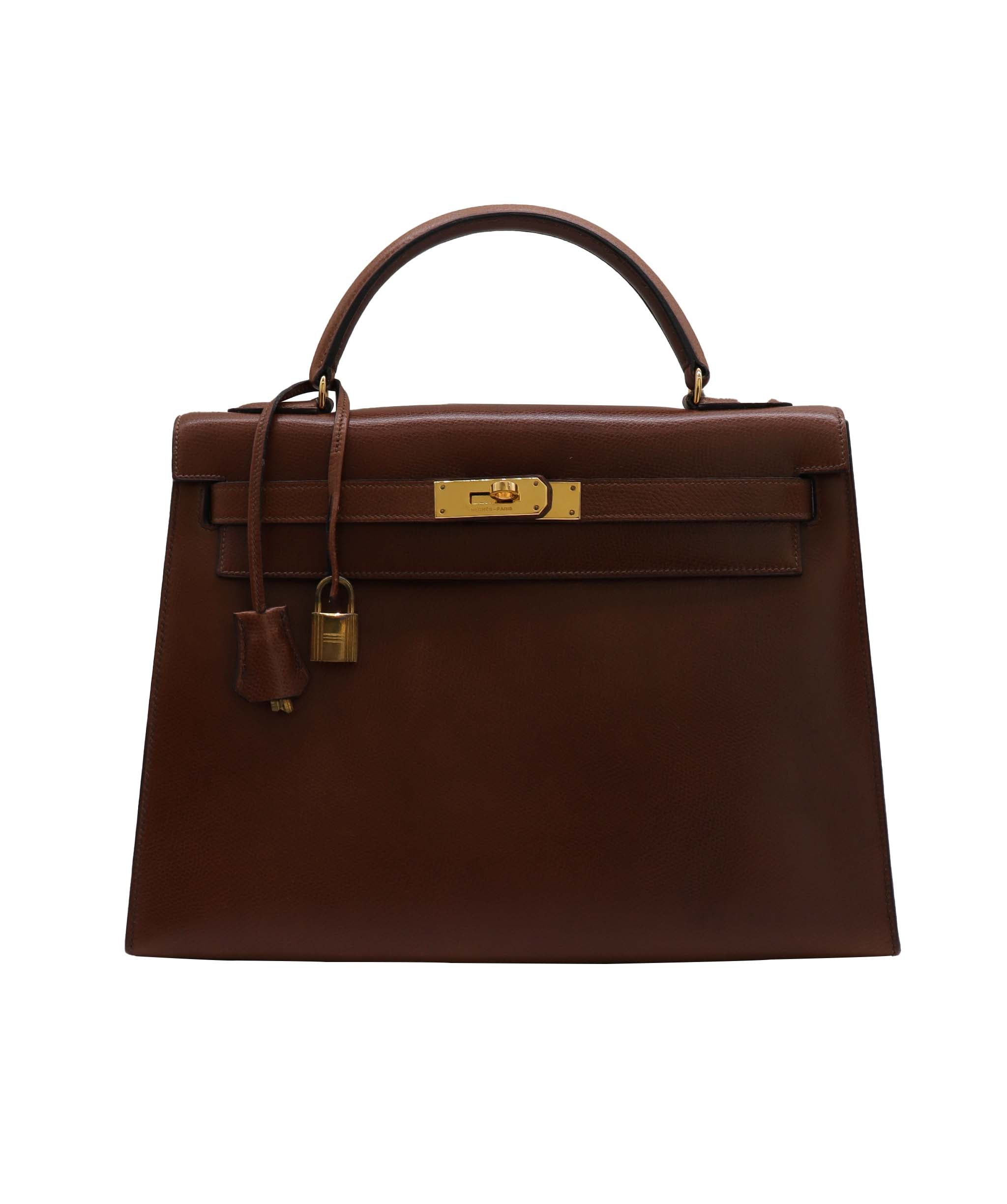 HERMES Kelly 32 Hand Bag Couchevel Epsom Marron fonce DXBS0961