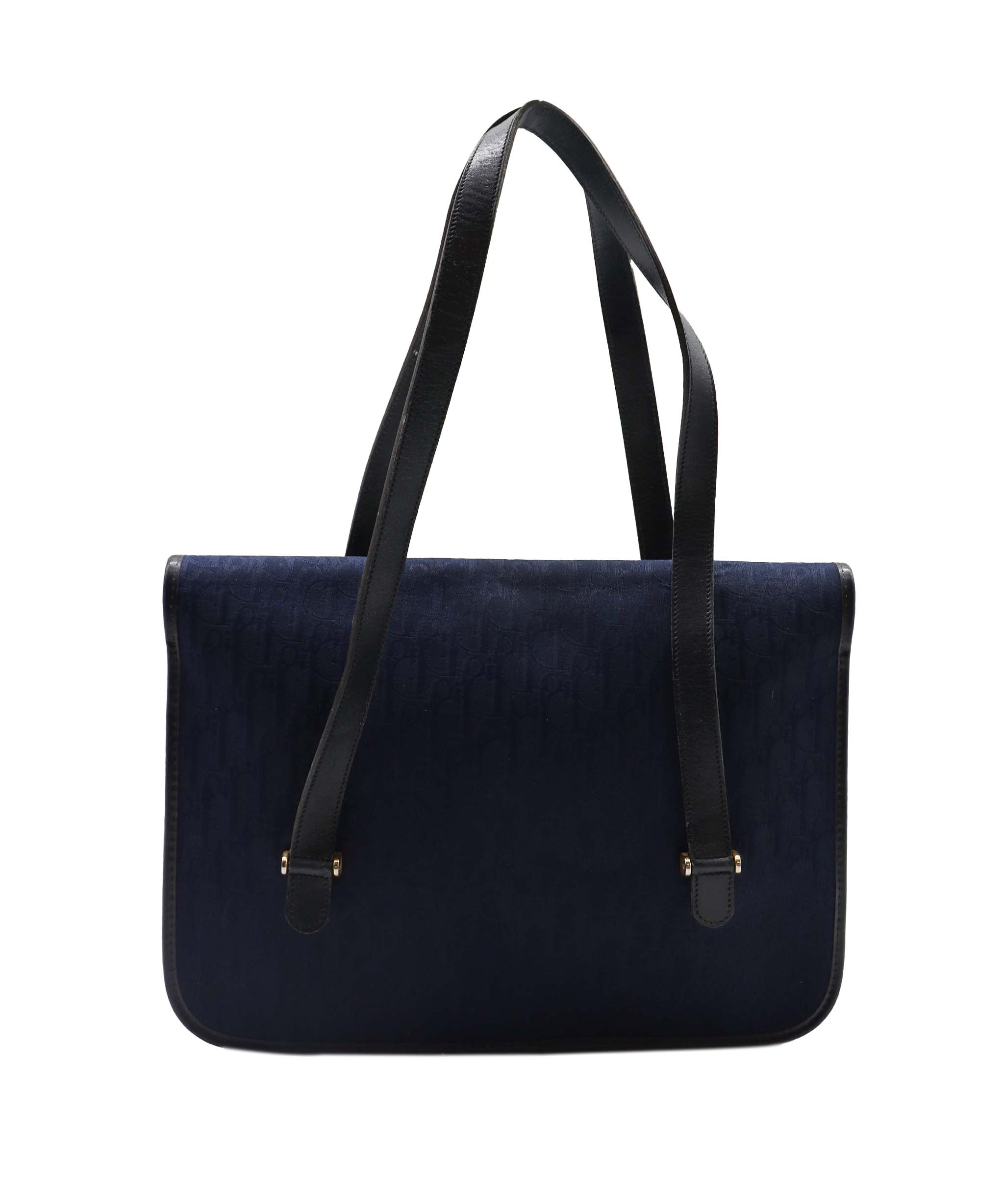 Christian Dior Trotter Canvas Hand Bag Navy Gold Auth yk15016 DXBV0378