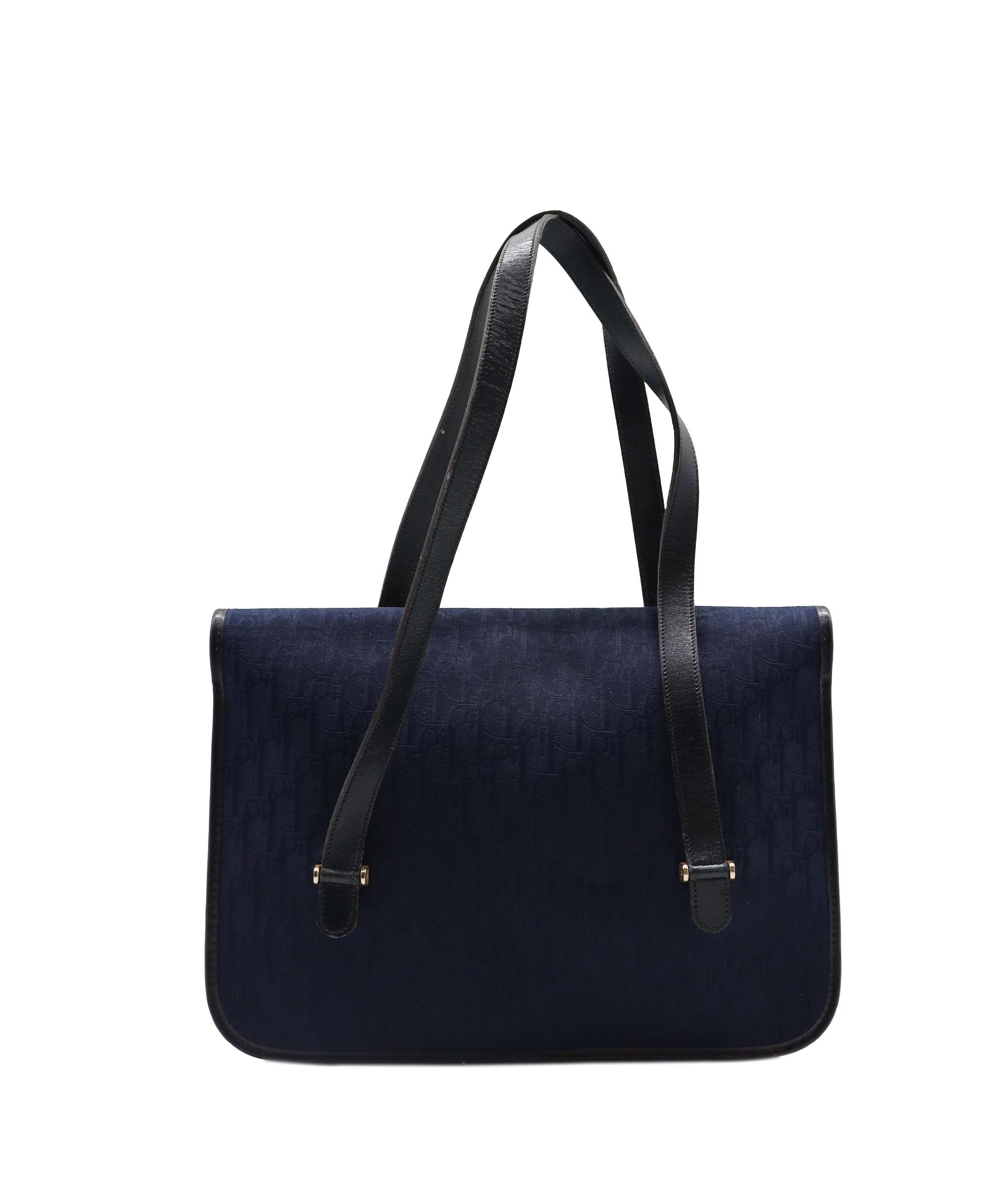 Christian Dior Trotter Canvas Hand Bag Navy Gold Auth yk15016 DXBV0378