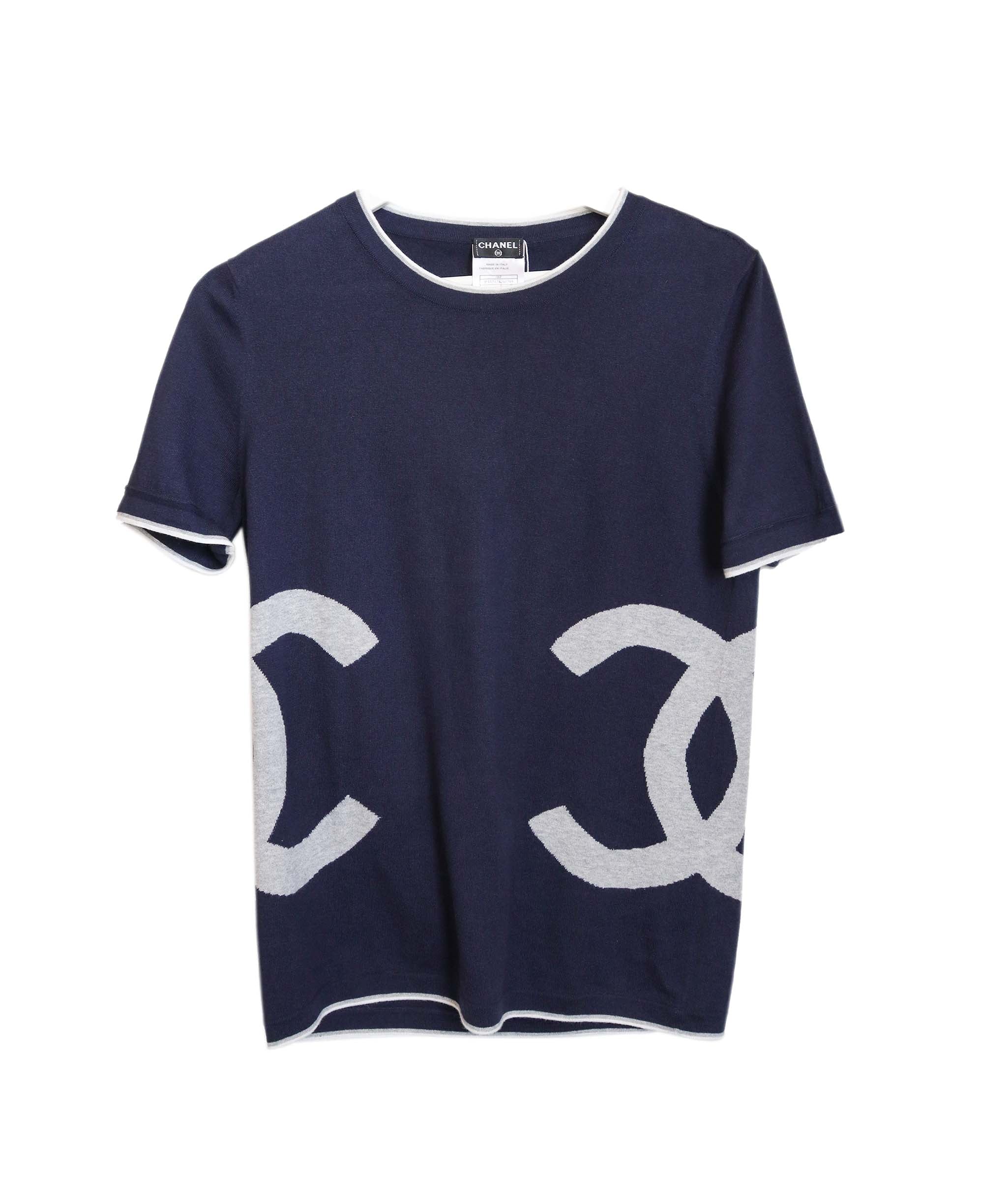 Chanel Big Double CC Knit Top Navy Gray - DXBS0864