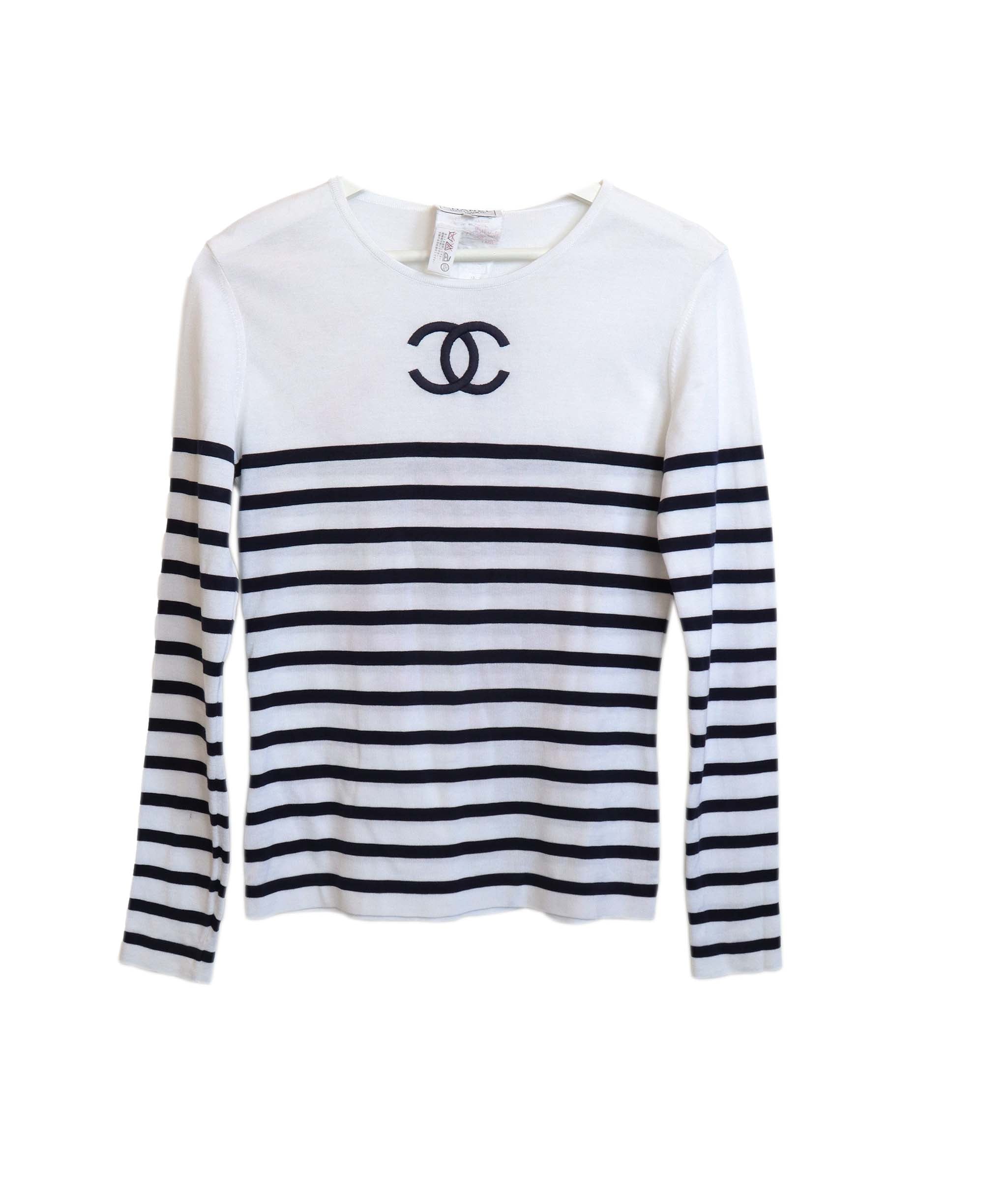 Chanel Big CC Stripe Knit Top White - DXBS0863