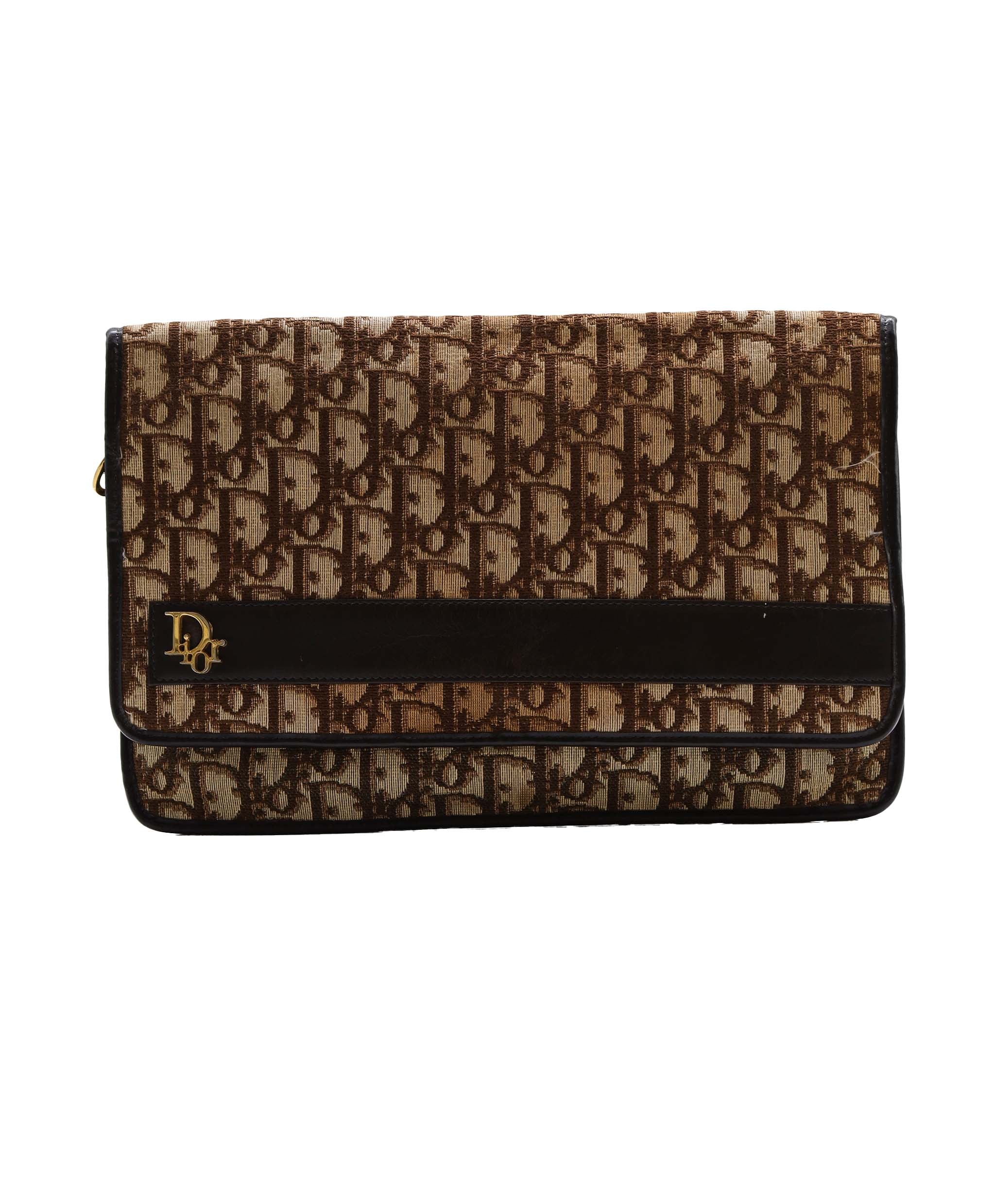 Christian Dior Trotter Canvas Clutch Bag Brown Gold Auth yk14505 DXBV0381