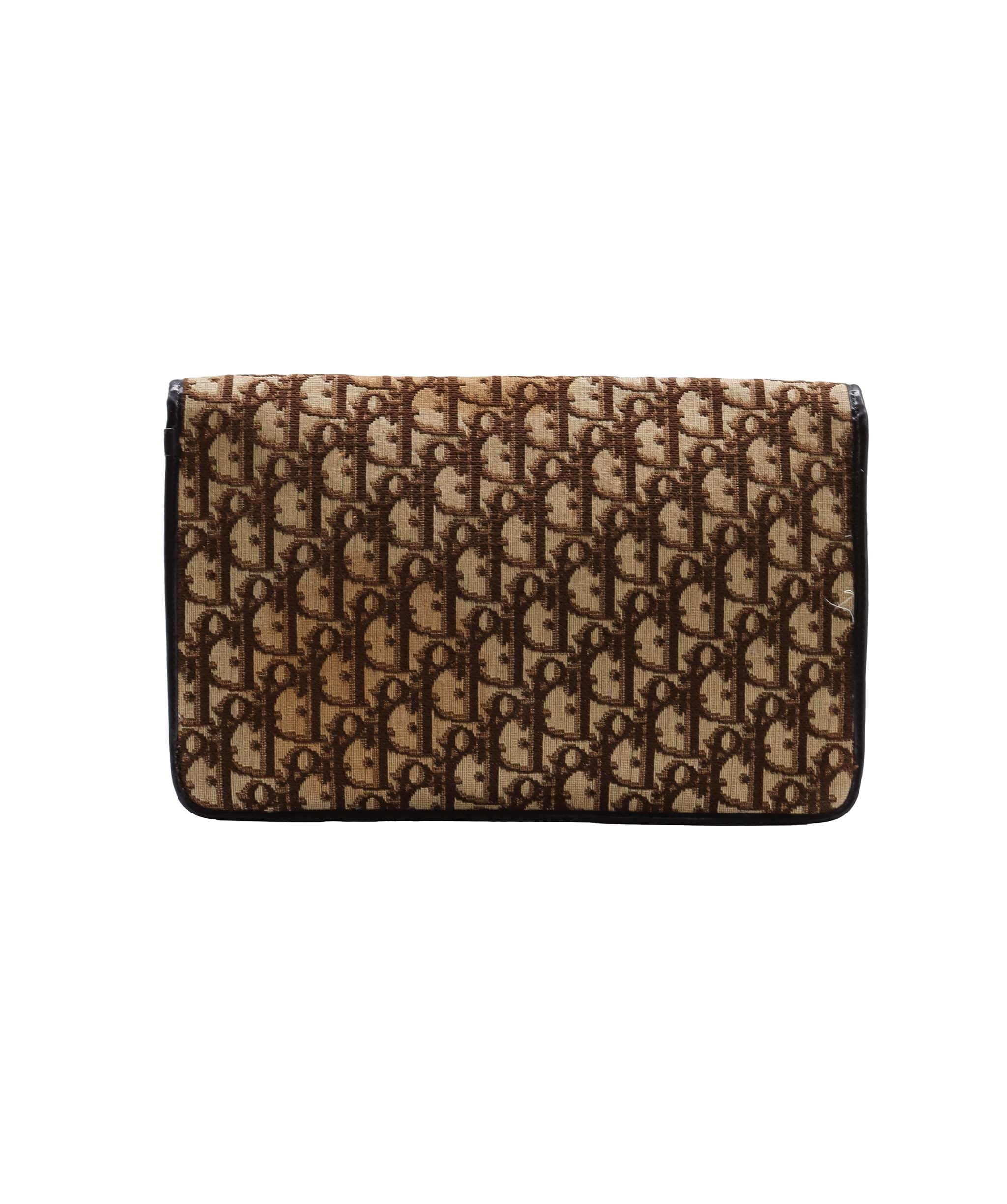 Christian Dior Trotter Canvas Clutch Bag Brown Gold Auth yk14505 DXBV0381