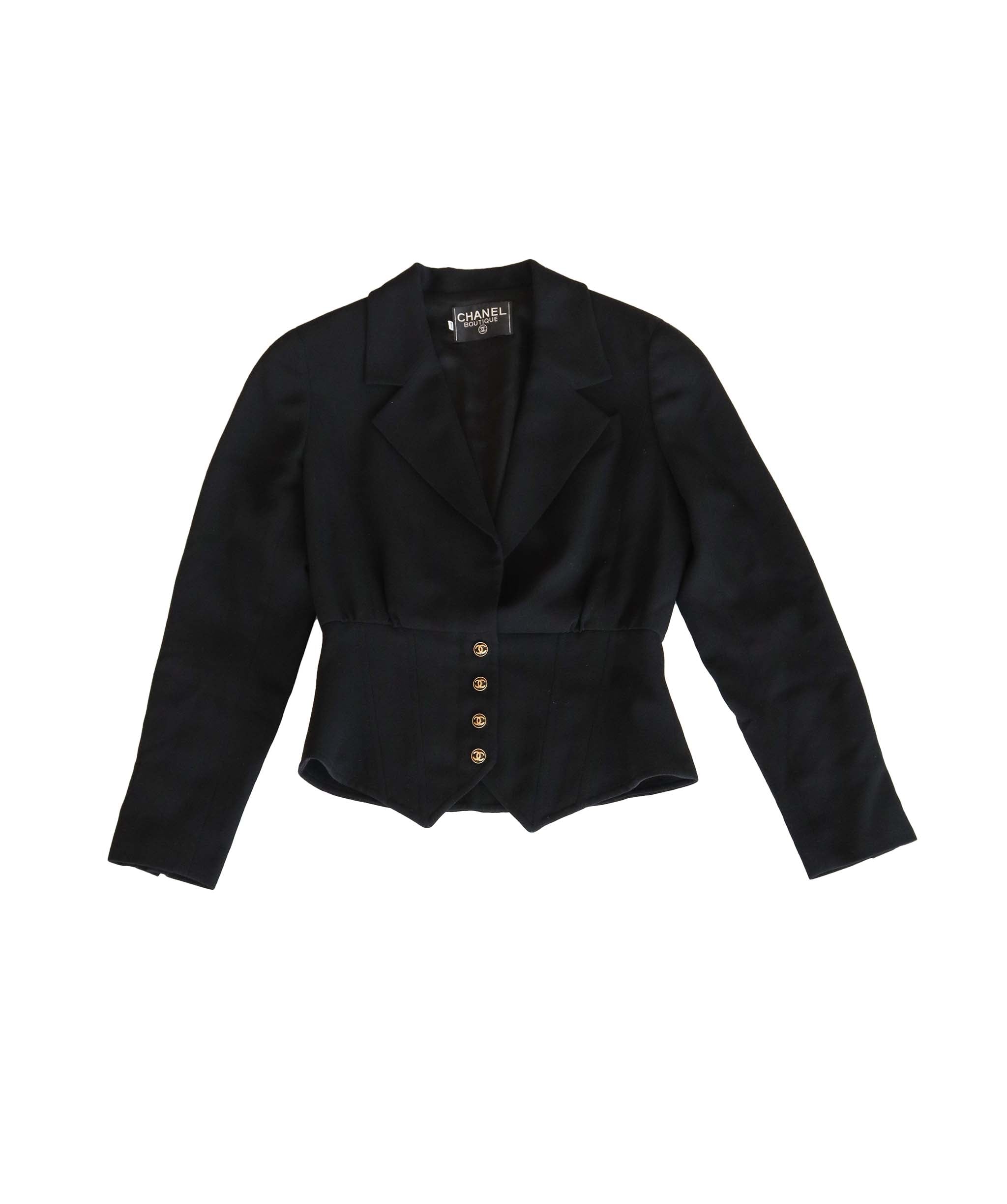 Chanel 1994 Cropped Jacket Black Gold Button DXBK0095