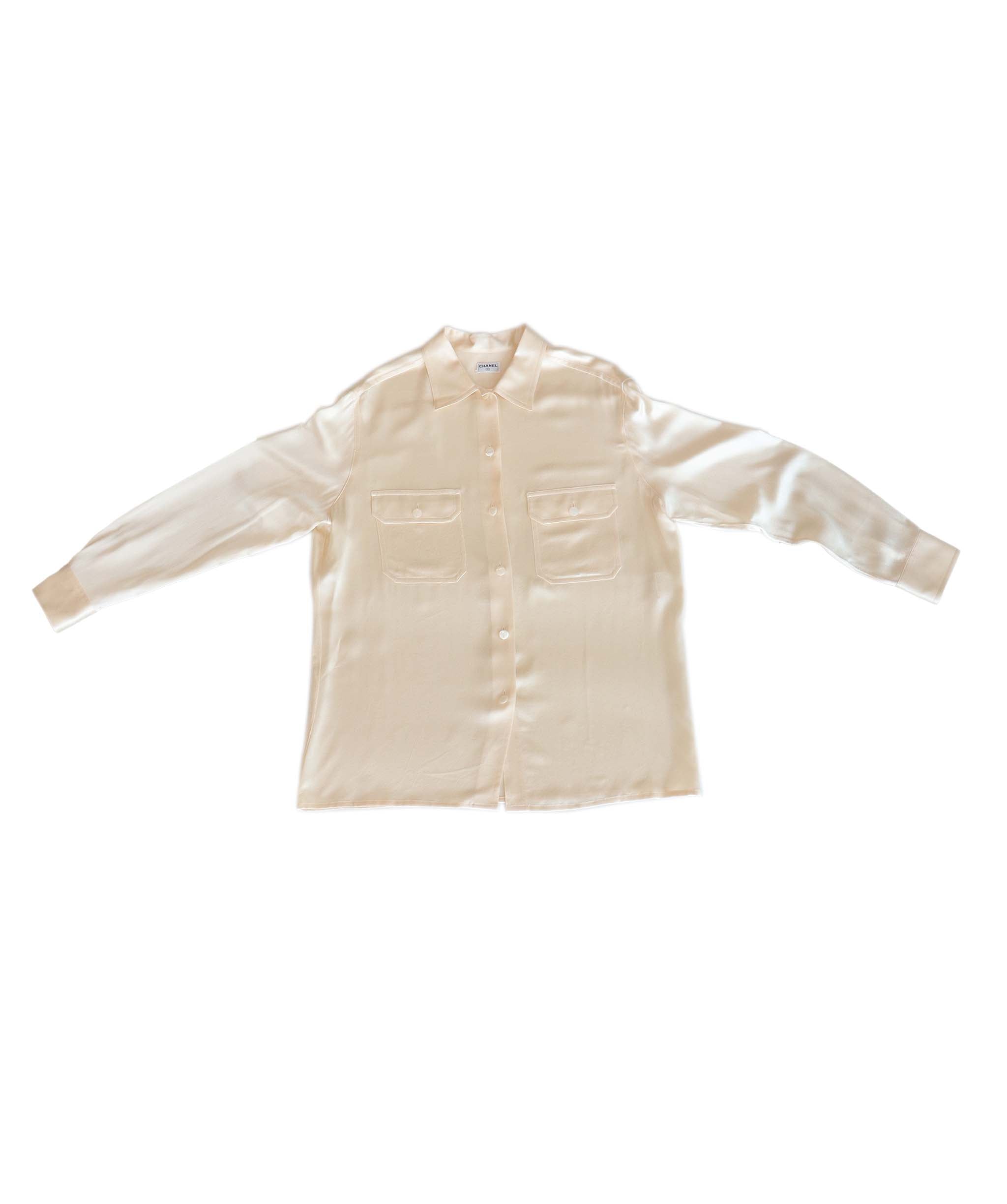 Chanel Silk Shirt Cream White Button DXBK0093