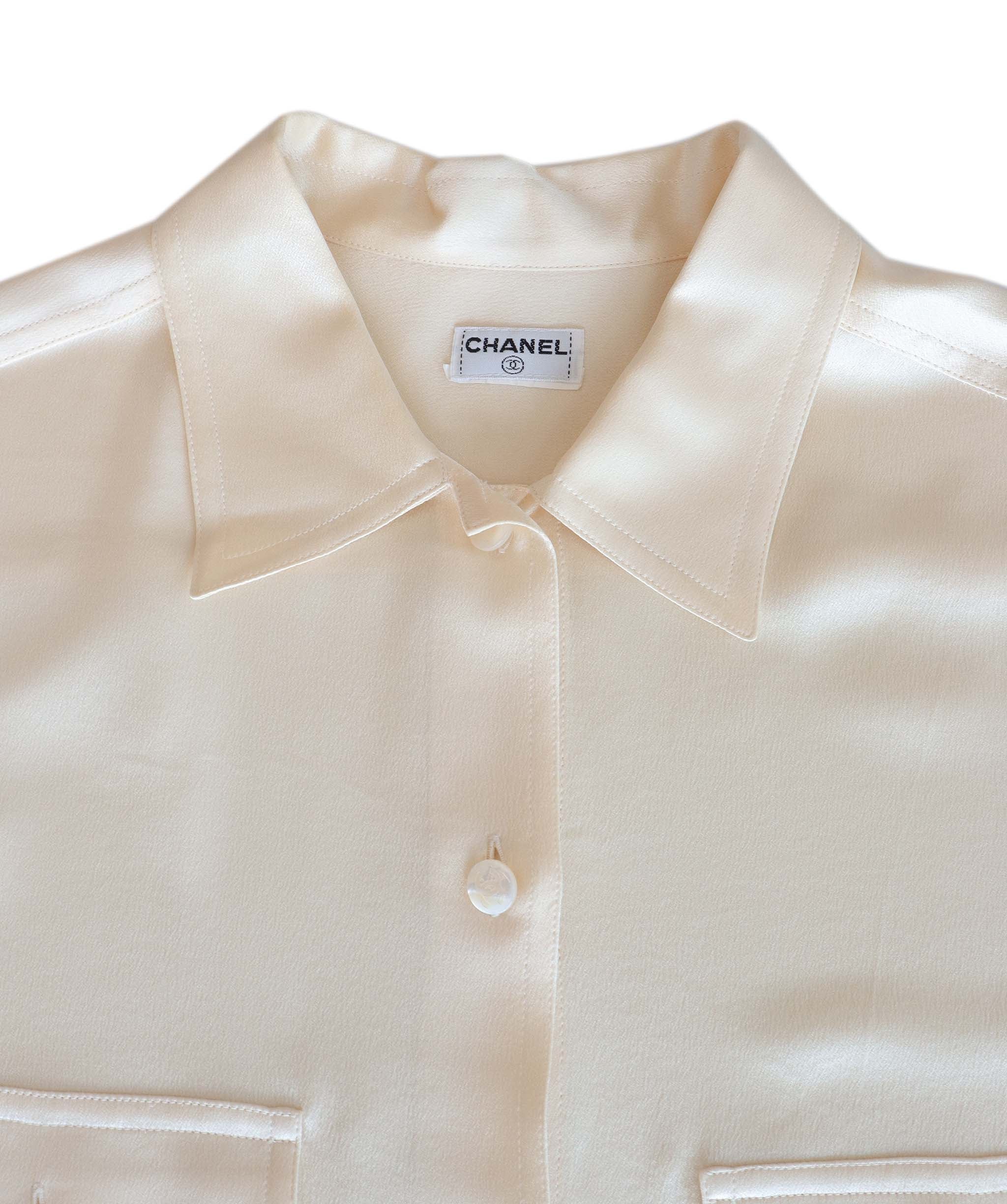 Chanel Silk Shirt Cream White Button DXBK0093