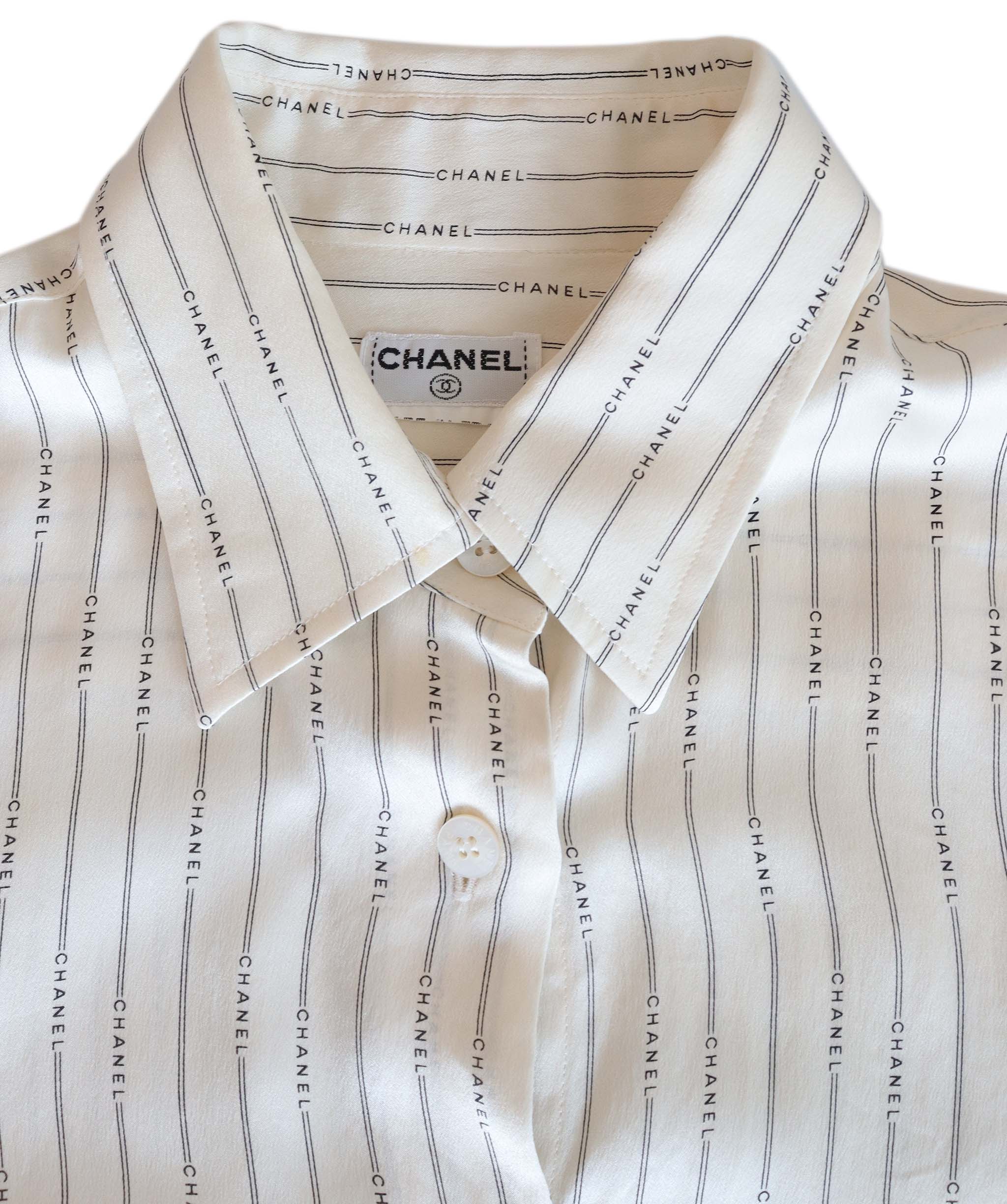 Chanel Logo Lines Silk Shirt White DXBK0083