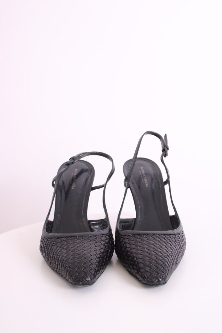 Bottega Veneta Slingback Woven Heels Black 39