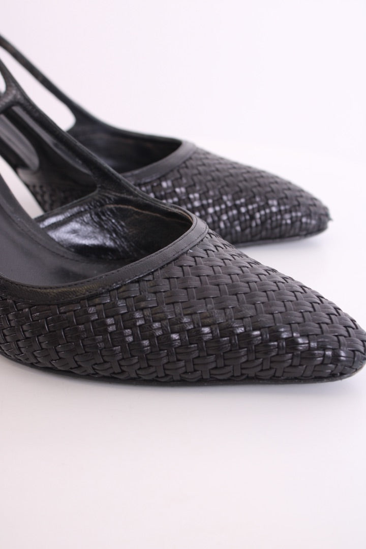 Bottega Veneta Slingback Woven Heels Black 39