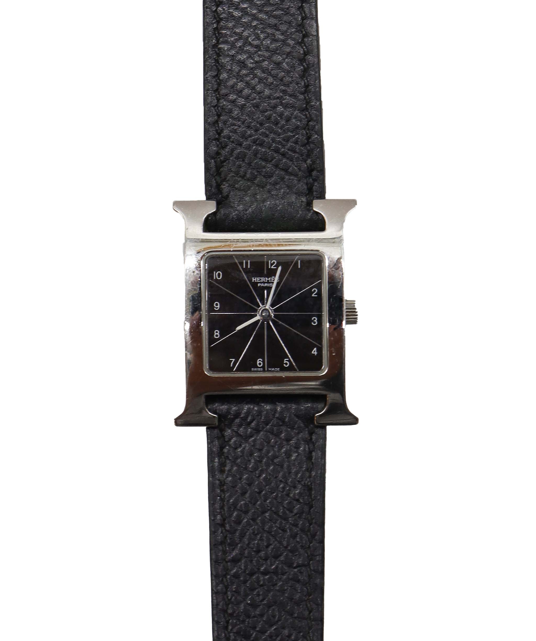 HERMES H Watch Quartz Black Dial Leather Ladies Watch - DXBS0997