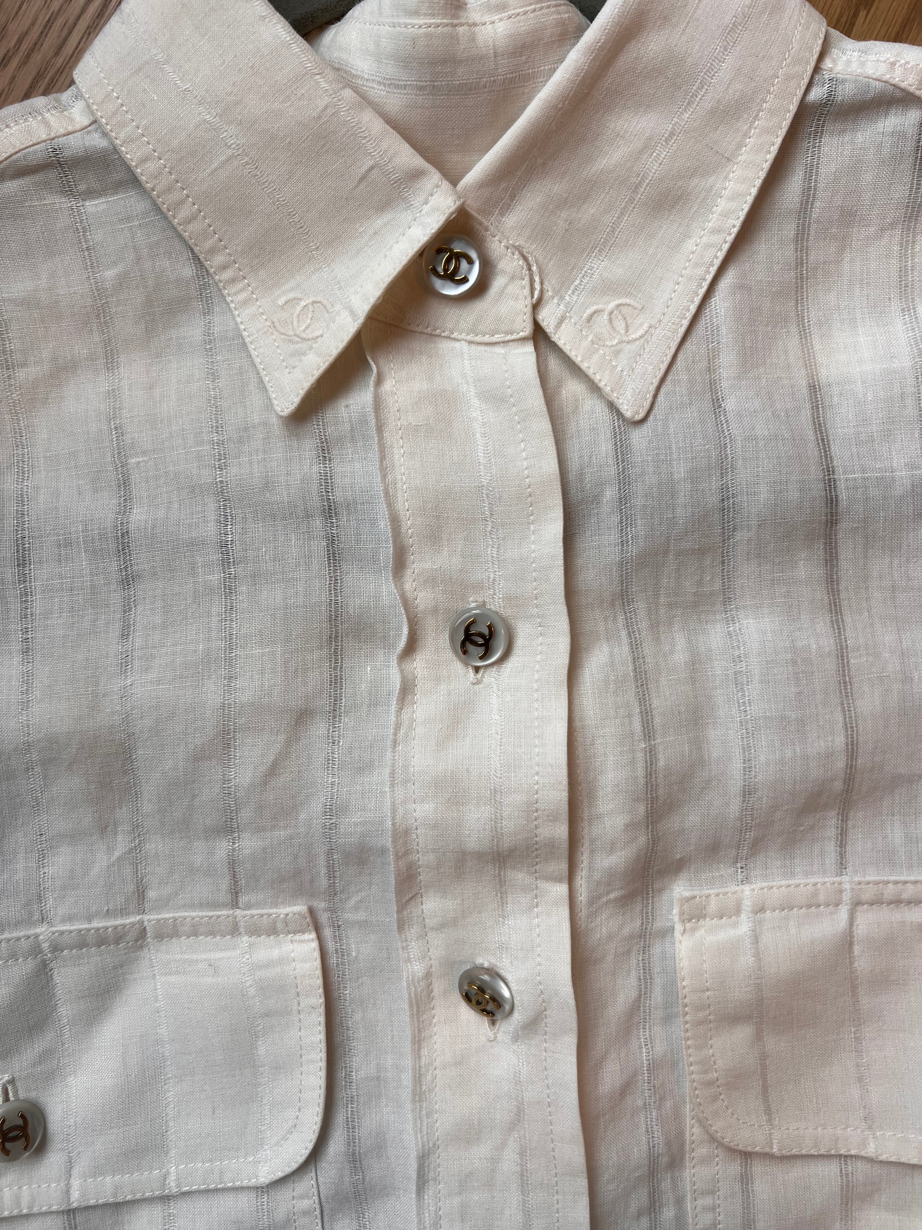 Chanel CC Linen Striped Button Up Shirt/Blouse ASL10889