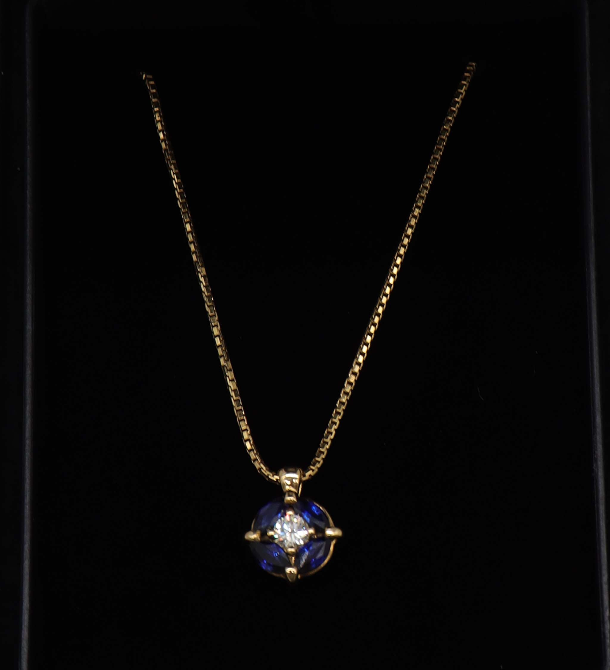 Sapphire 0.81ct Diamond 0.15ct K18 Yellow Gold Necklace - DXBS1006