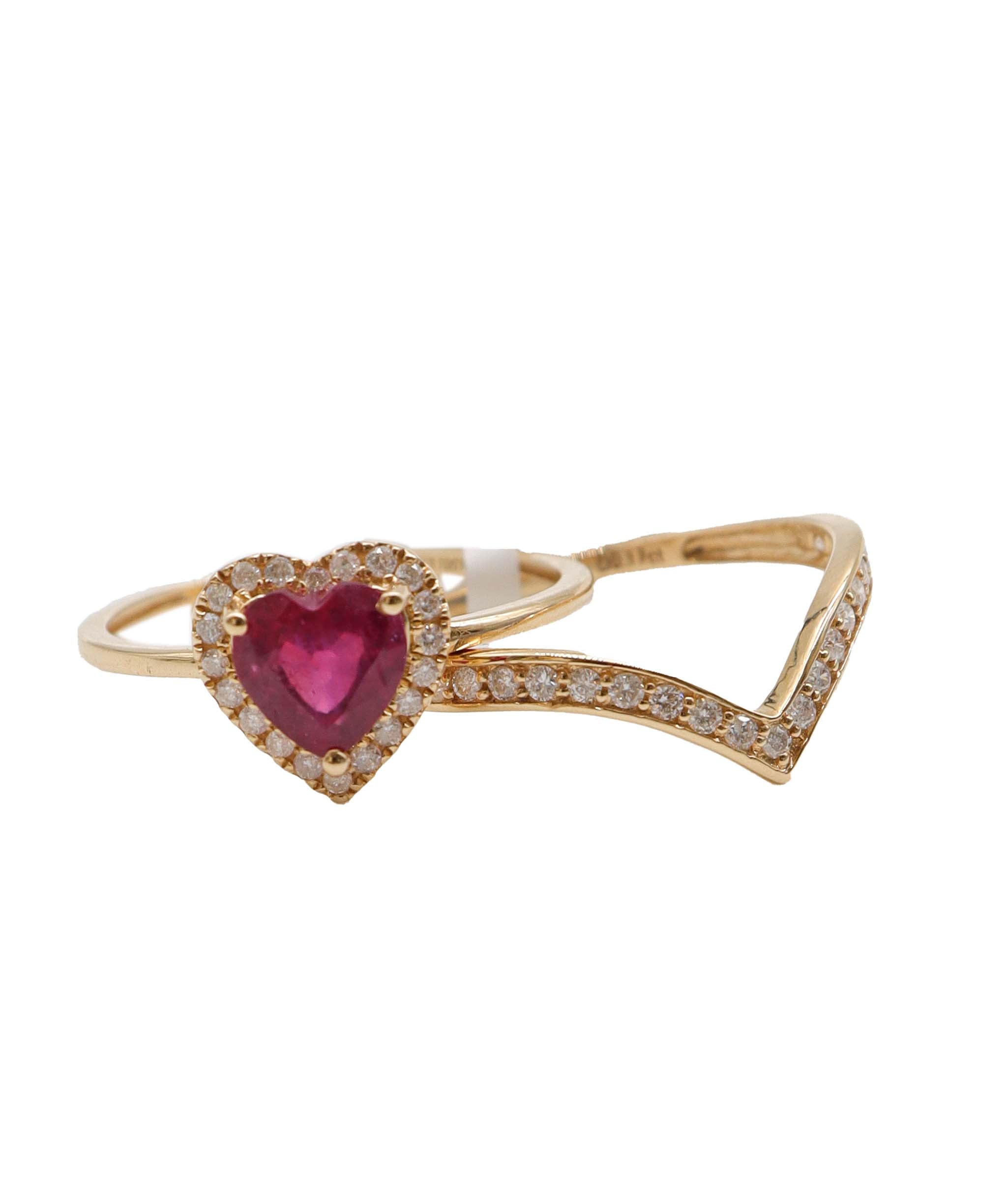 Ruby halo heart ring set YG DXBS0918