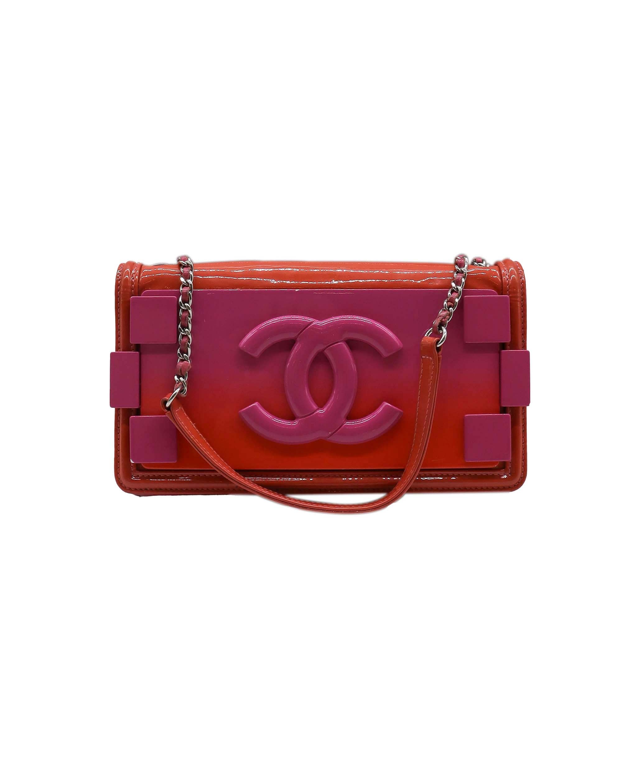 Chanel boy brick pink / orange clutch on chain  DXBS0895