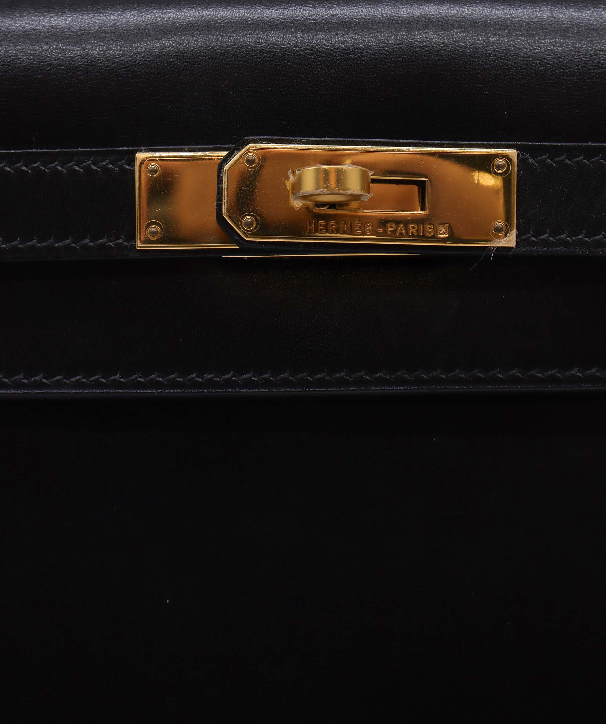 Hermes Kelly 28 Black Box Calf GHW  UKC1183