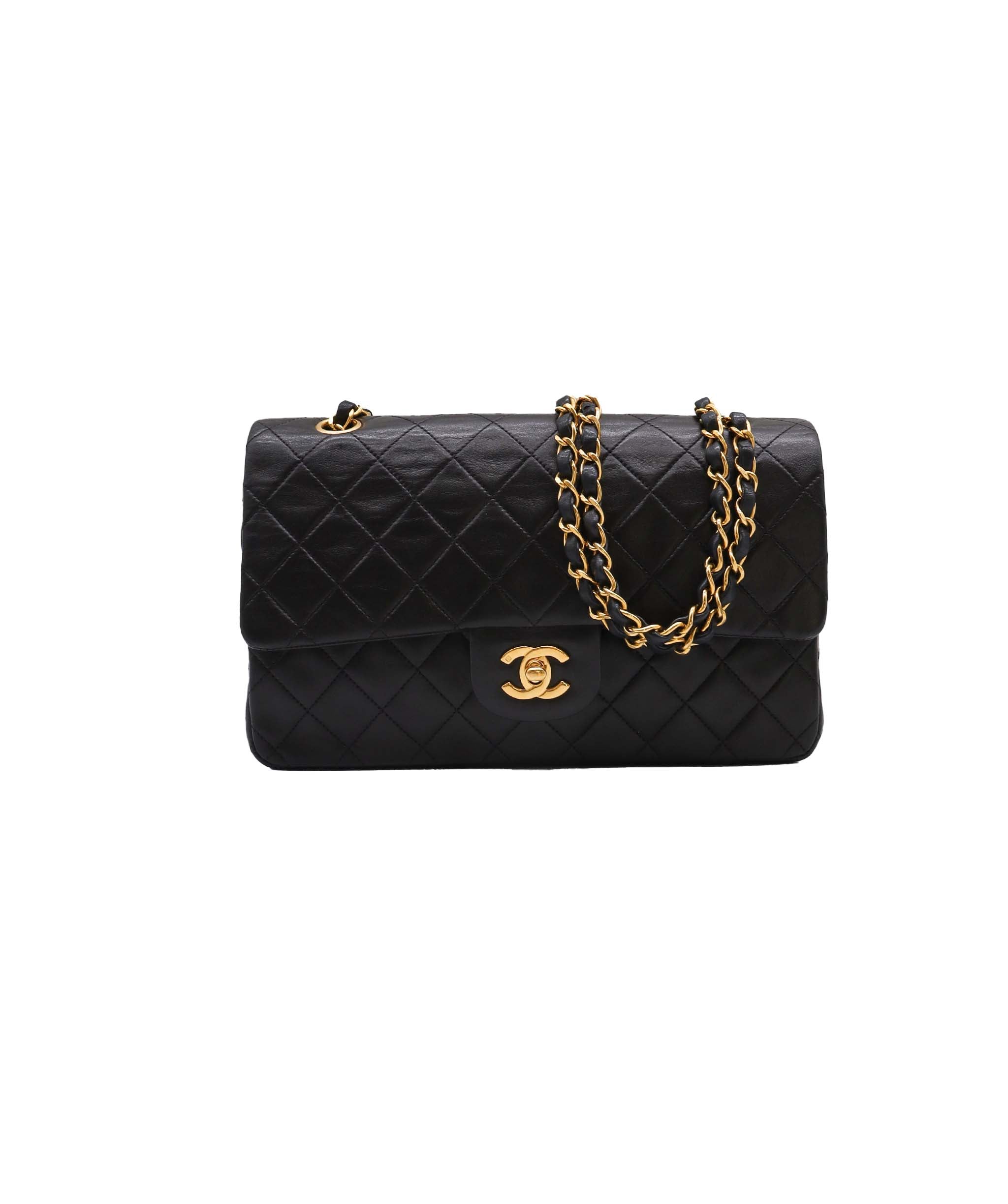 CHANEL VINTAGE CLASSIC FLAP MEDIUM CHAIN SHOULDER BAG BLACK LAMB SKIN DXBS0959